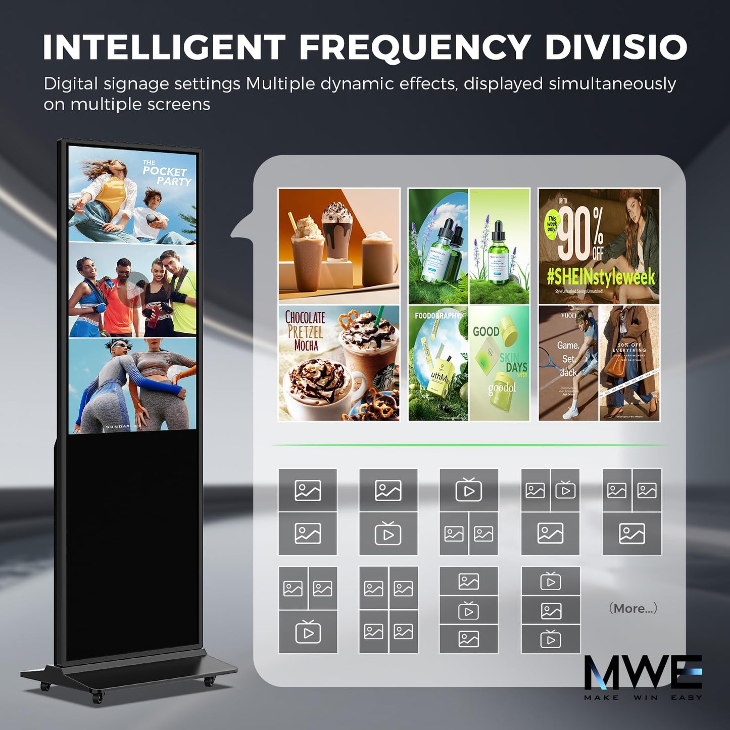 65 Inch 4K Digital Signage Display, Indoor Floor Standing Advertising Display Kiosk Android System,Commercial LCD Totem Support HDMI-in,Free Customization Stickers and Lifetime CMS System(Black)