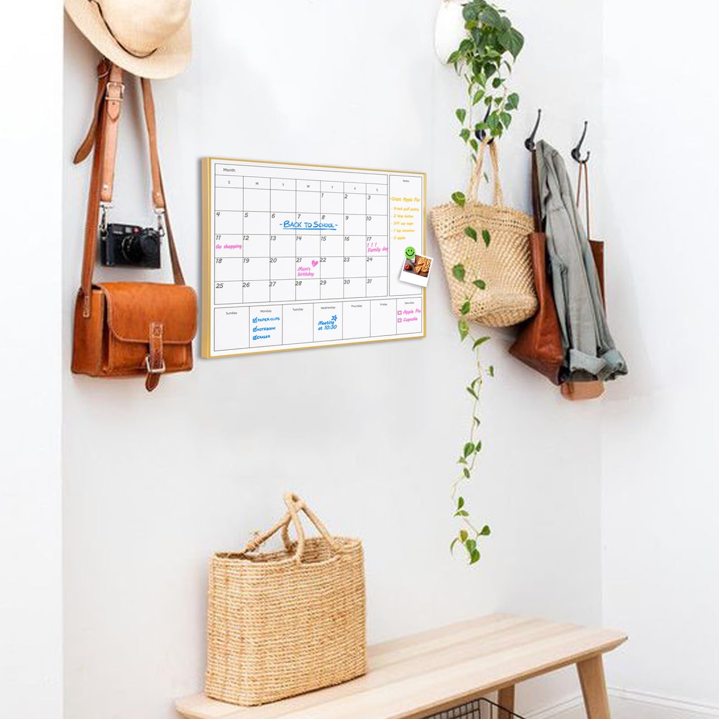 Aitakatta 3-in-1 Dry Erase Calendar for Wall with Golden Aluminum Frame, 17x 13 inches Magnetic Monthly & Weekly Calendar Whiteboard, Dry Erase Board for Wall for Decor/Memo(YL+ZL-Gold,4333)
