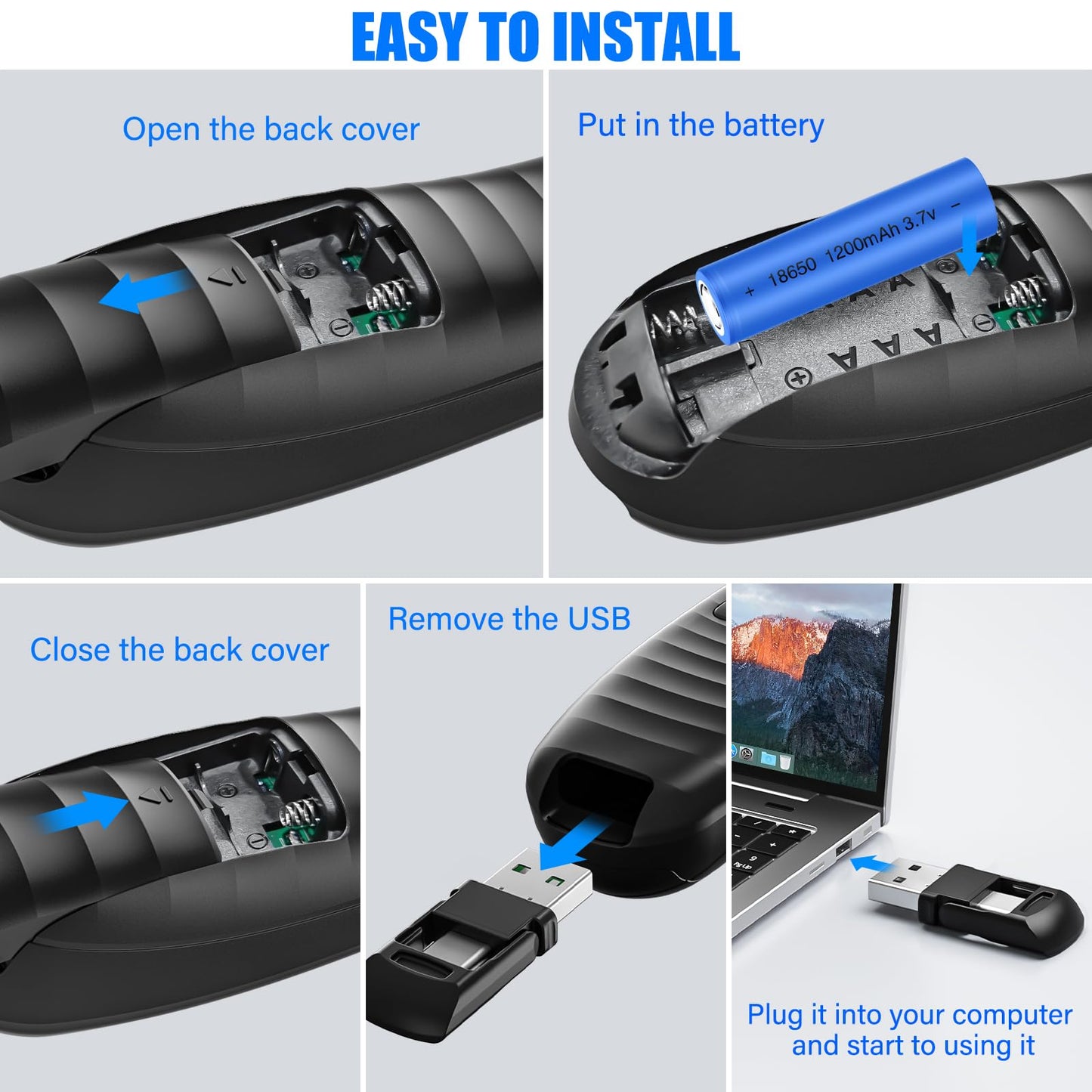 2-in-1 USB TYPE-C Presentation Clicker wireless Presenter Remote Clicker, Powerpoint Clicker Slide Advancer, Clicker for Powerpoint Presentations with Volume Control, Presentation Clicker for Computer