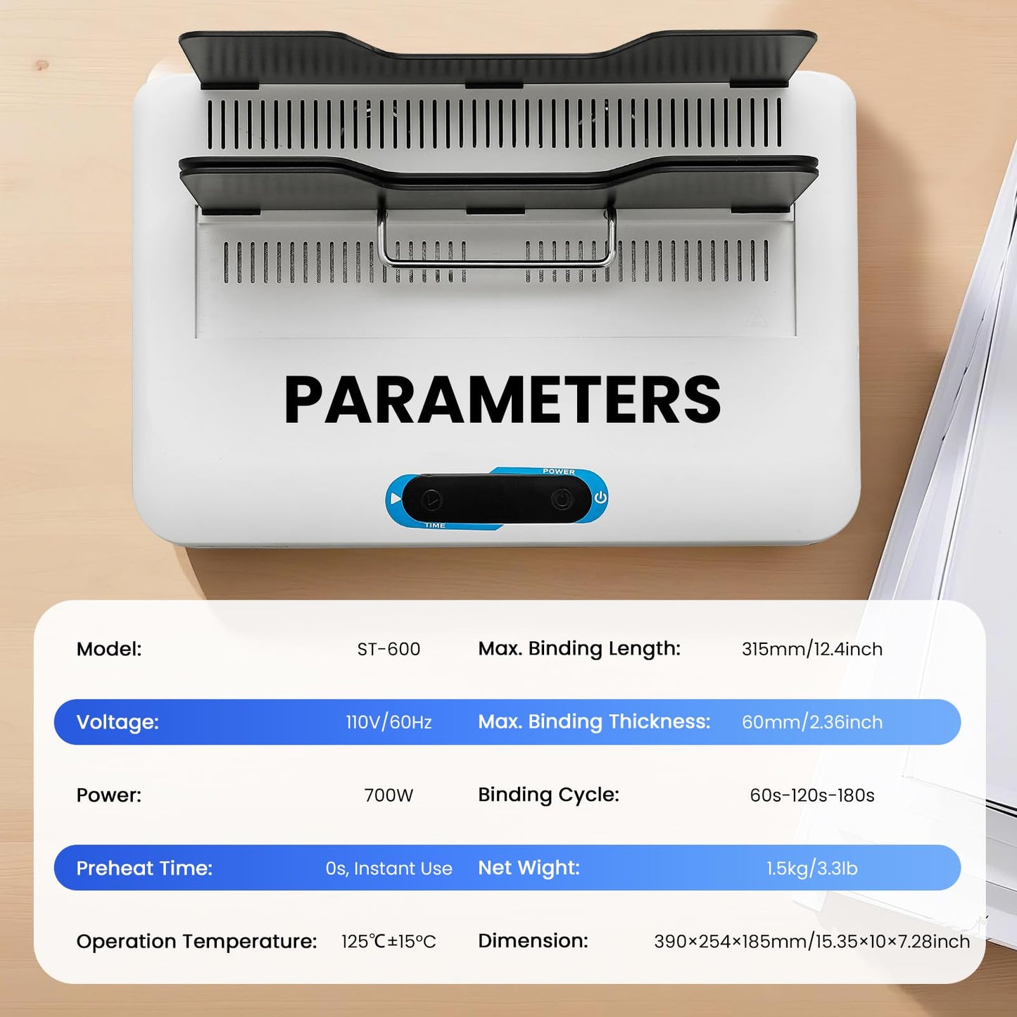 Mxmoonant Thermal Binding Machine Kit, No Preheat Time, Digital Display, 3 Levels Binding Time, Electric Binder 500 Sheets, Come with 20 pcs Binding Covers & 40 pcs Stickers 110V