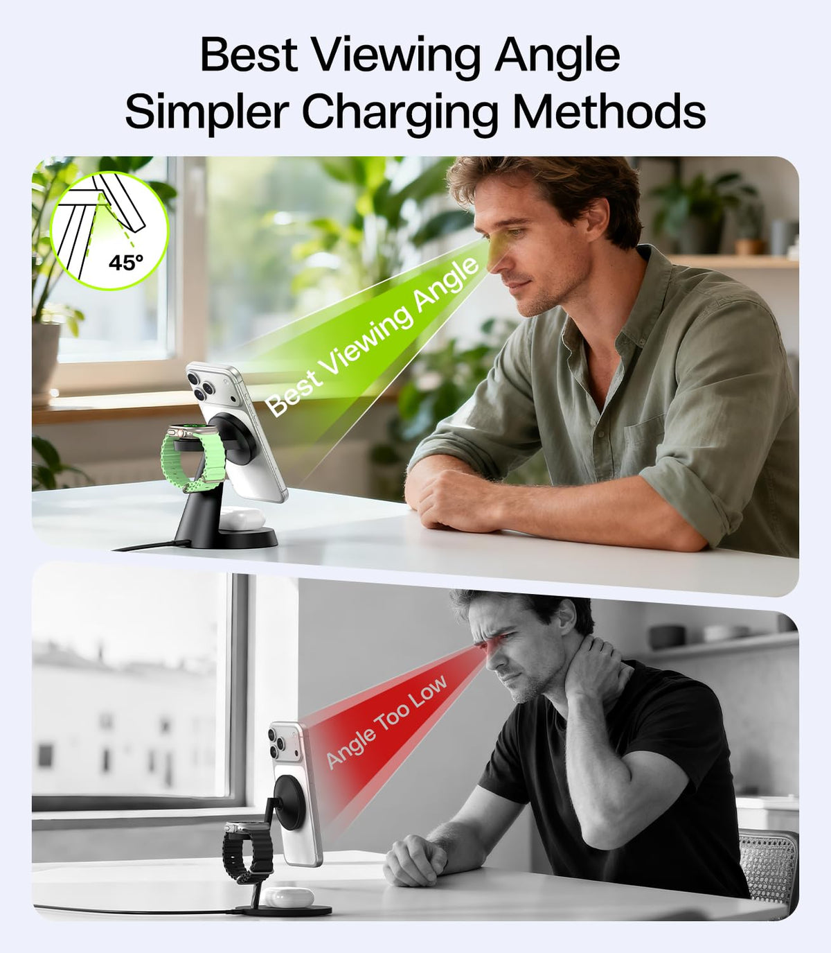 3 in 1 Charging Station for Apple Devices, 15W Fast Wireless Charger Compatible with MagSafe Charging Stand for iPhone 17 16 15 14 13 12 Series, Watch Charger Stand for Apple Watches & Airpods