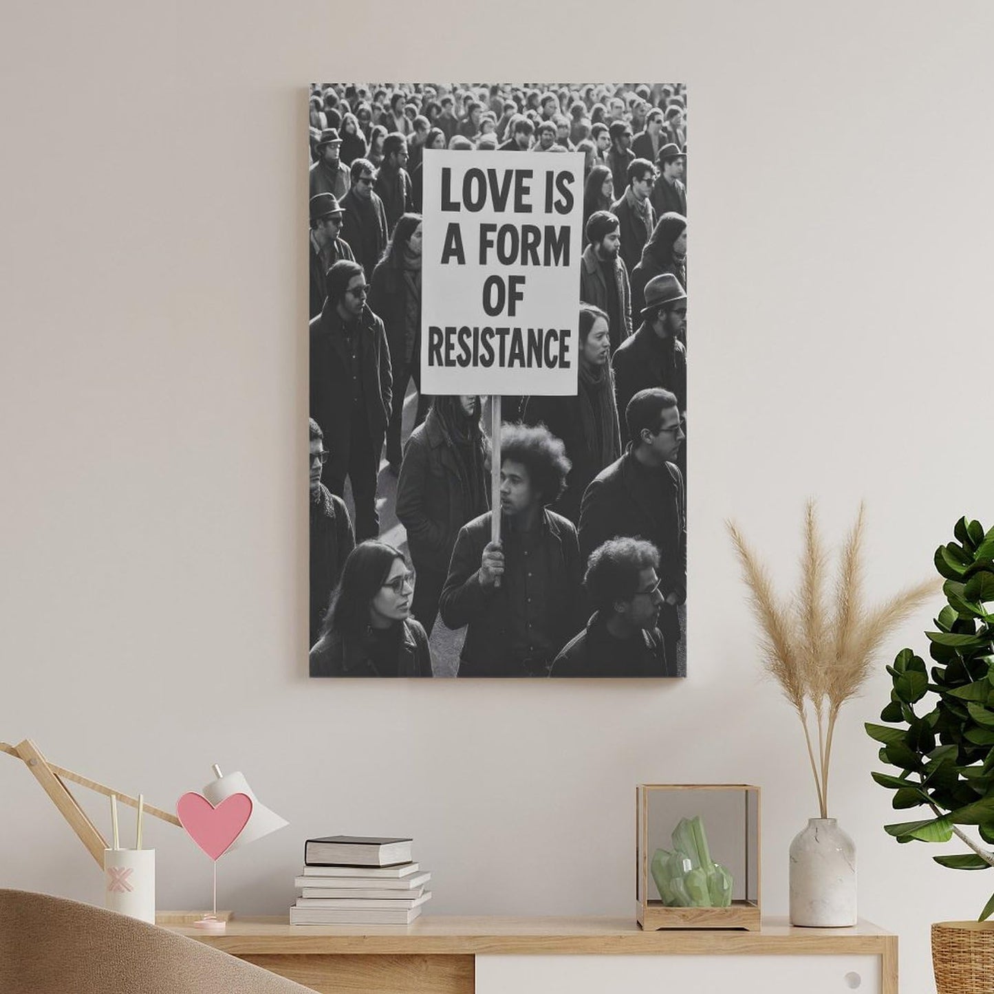 Love Is A Form of Resistance Protest Black And White Canvas Printing Wall Art Posters Prints Minimalist Scandinavian Equality Quote Wall Decor for Living Room Bedroom Office 12x18inch(30x45cm)