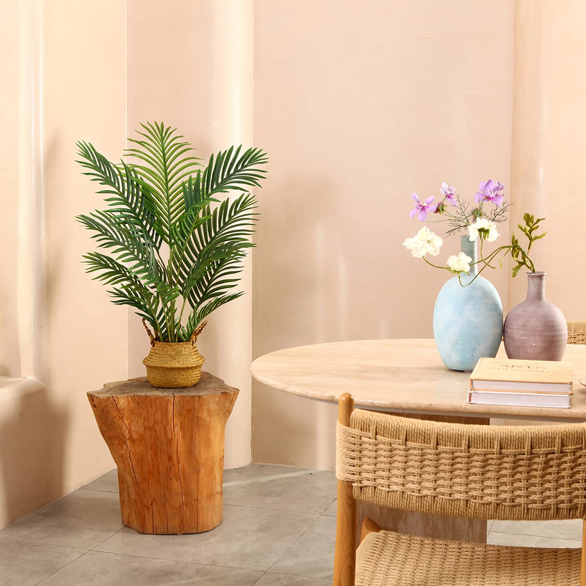 LOMANTO Fake Majesty Palm Plant 3Ft Artificial Tree for Home Decor Indoor Small Faux Trees in Pot Fake Tropical Plants for Housewarming 2Pack