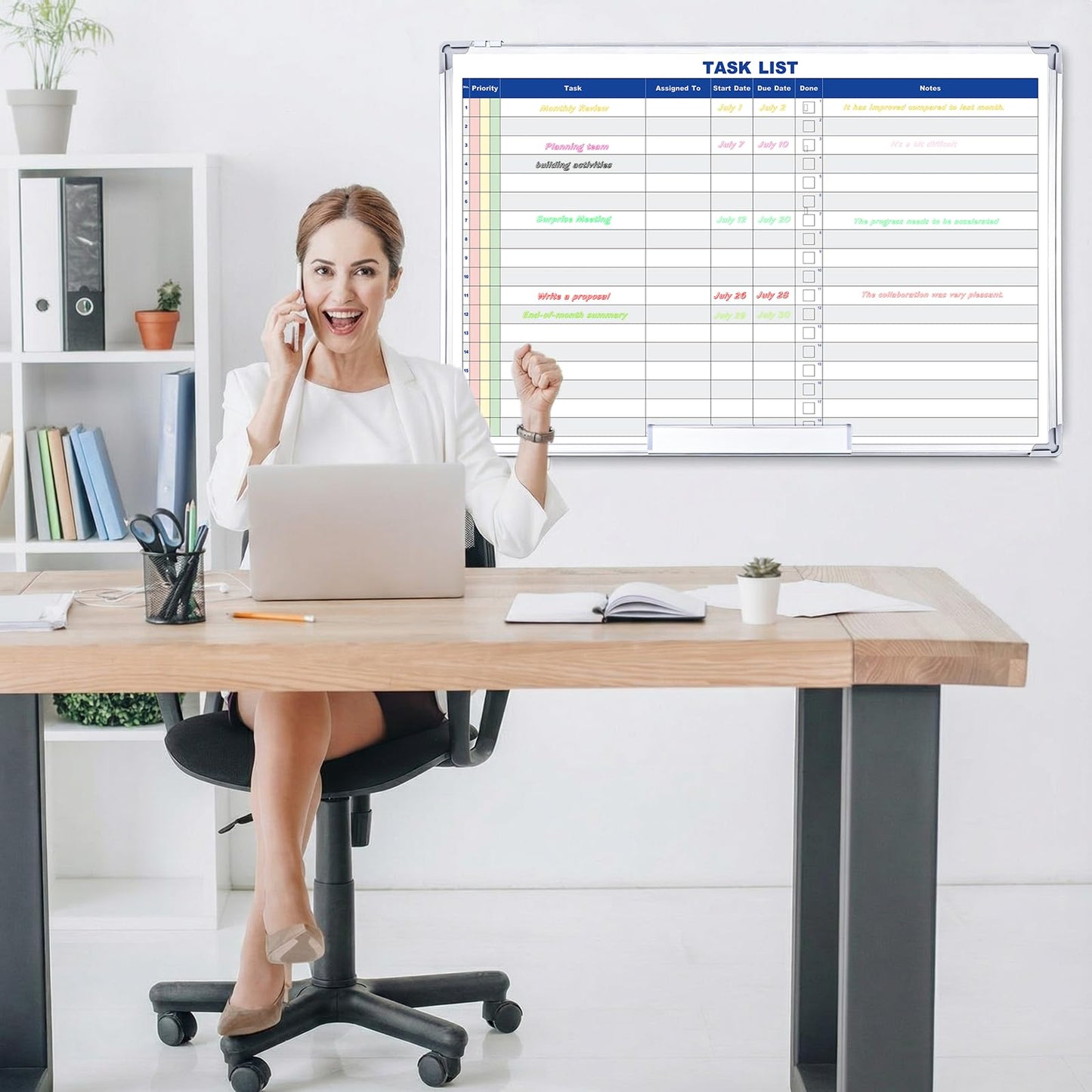 Lincia Large Dry Erase Task List 36 x 24 Inch Erasable Task Planner White Board for Wall Big Whiteboard Employee Assignment Tracker for Office Managing and Tracking Tasks to Increase Productivity