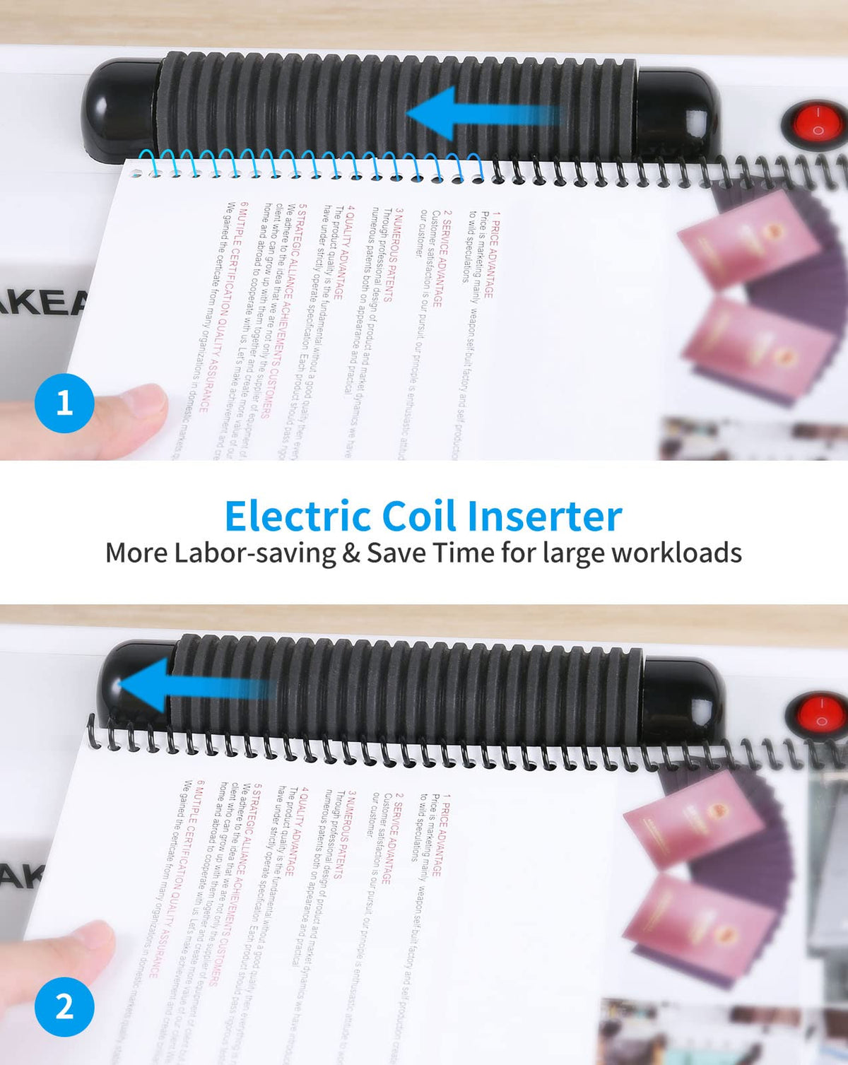 MAKEASY Coil Spiral Binding Machine 4:1 pitch - Manual Hole Punch - Electric Coil Inserter - Adjustable Side Margin - for Letter Size/A4/A5, Comes with 1 Box 5/16'' Plastic Coil Binding Spines & Plier