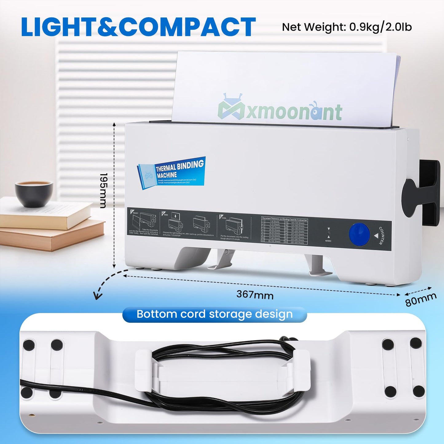 Mxmoonant Thermal Binding Machine, Max.320 Sheets for A4 A5, Compact with Cooling Position, Plus 5 Binding Covers(Letter Size), Ideal for Offices, Schools, and Home Projects
