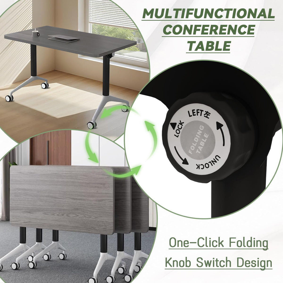 rzoizwko 2 Folding Conference Room Table with Wheels, Portable Foldable Training Meeting Table for Office, Classroom, Boardroom, Easy Storage and Move, Sturdy Office Furniture