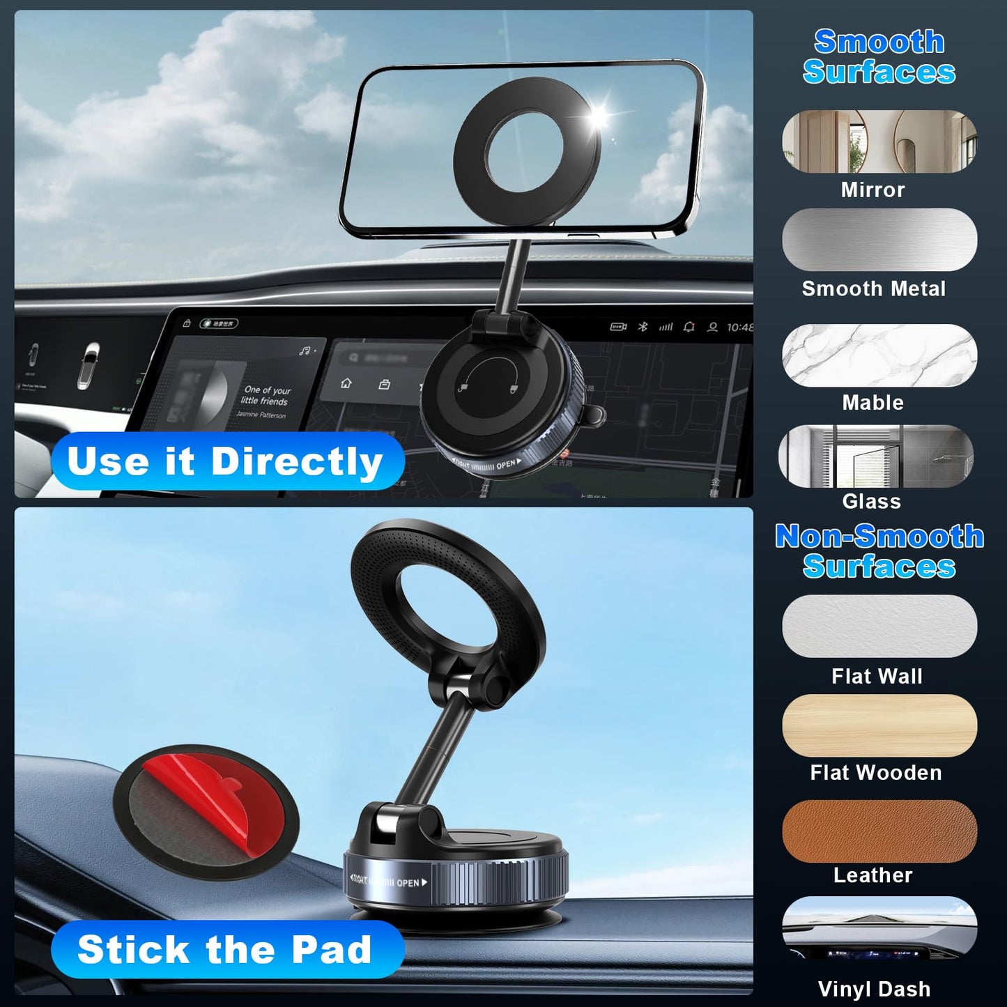 KALVATAY Vacuum Magnetic Phone Holders for Your Car, 360° Adjustable Car Phone Holder for Magsafe with Powerful Magnet, Folding Car Mount for iPhone 17 Pro Max 16 15 14 13 12 Air Plus & Android