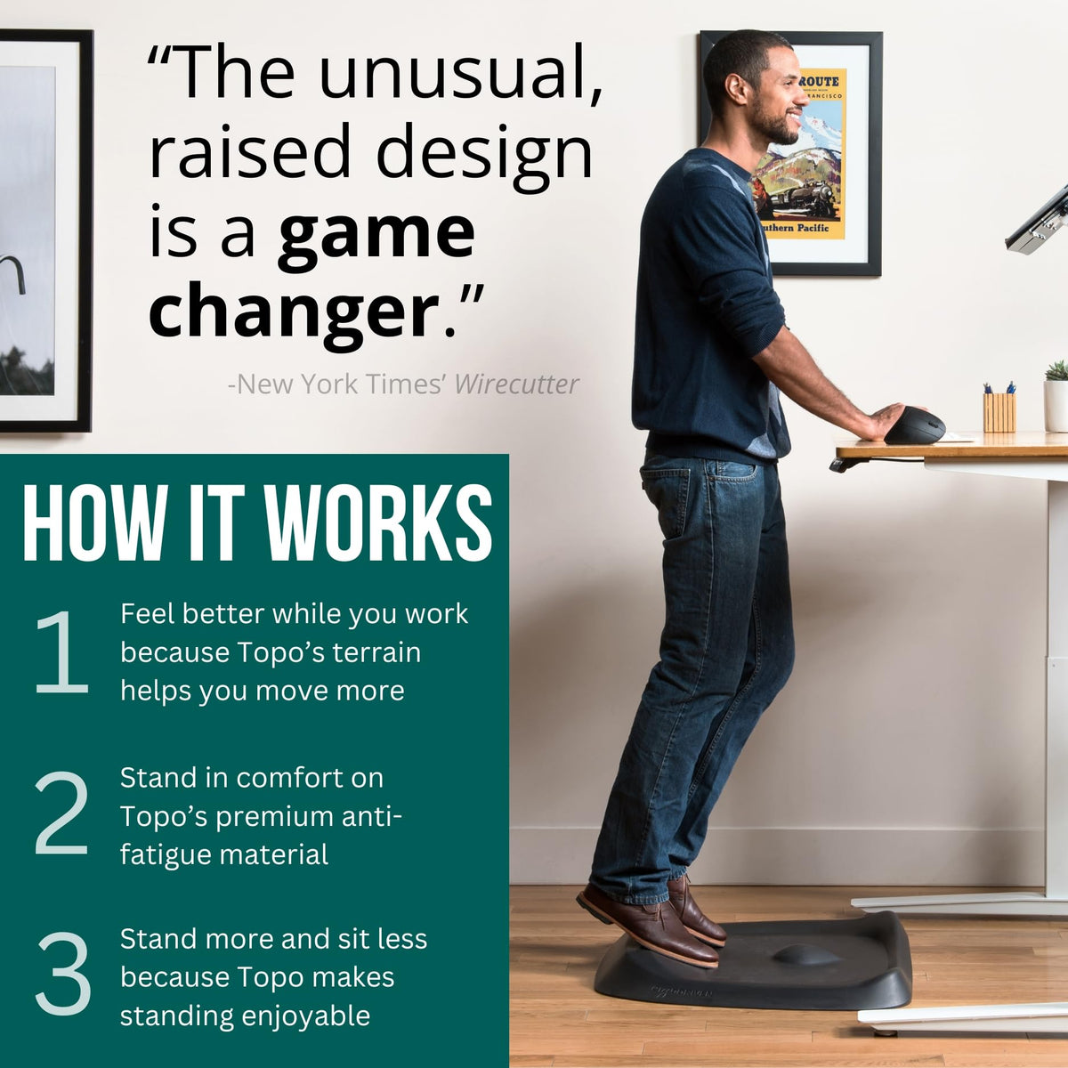 The Standing Desk Mat - Topo by Ergodriven | Premium Not-Flat Anti-Fatigue Standing Desk Mat with Calculated Terrain | Ultra-Thick Deluxe Comfort Foam, Durable, PVC-Free | Accessories | Obsidian Black