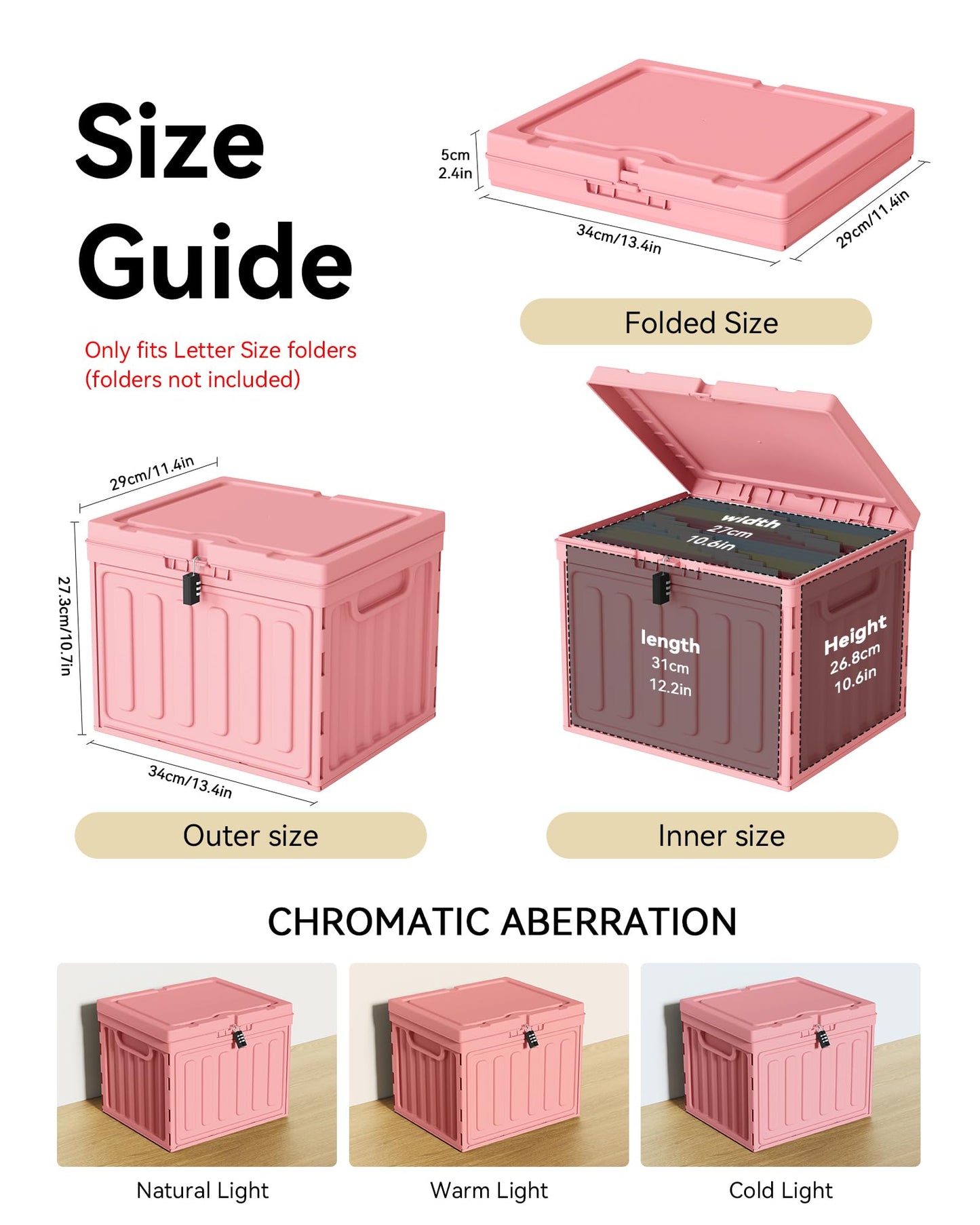 Oterri Plastic File Box with Lid for Letter Size Hanging File Folders, Hanging File Folder Box for Home, Office, School, File Cabinet, Assembly File Organizer, Pink，Large-2 Pack Without Folders