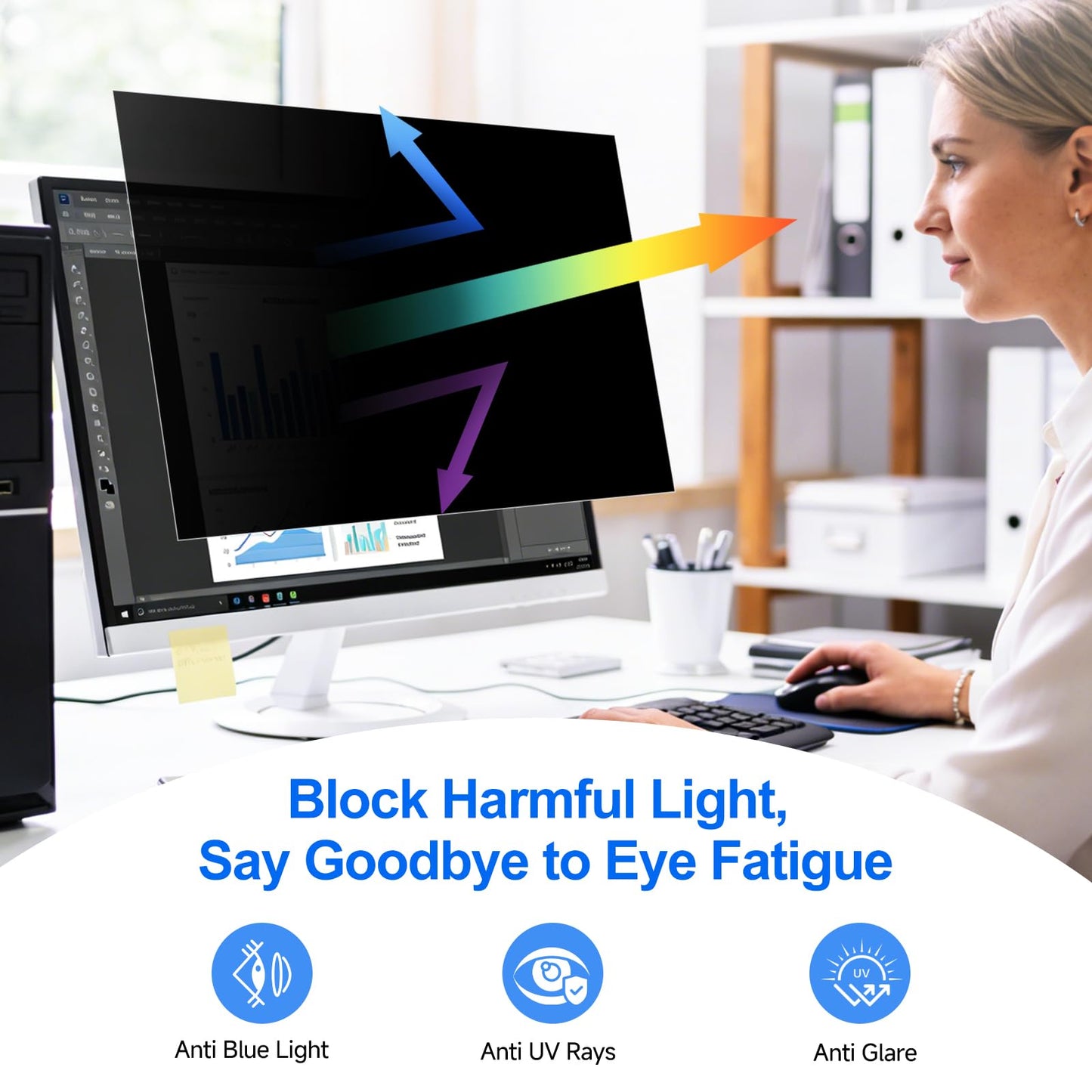 [2-Pack] Privacy Screen For Computer Monitor, 27-Inch 16:9 Aspect Ratio; Anti Spy/Bule Light/Glare And Eye Protection, 2 Install Ways Removable For Office, Airport, Cafe And Other Public Area; Diagonal 27 Inches, Width 23.53 Inches, Height 13.24 Inches