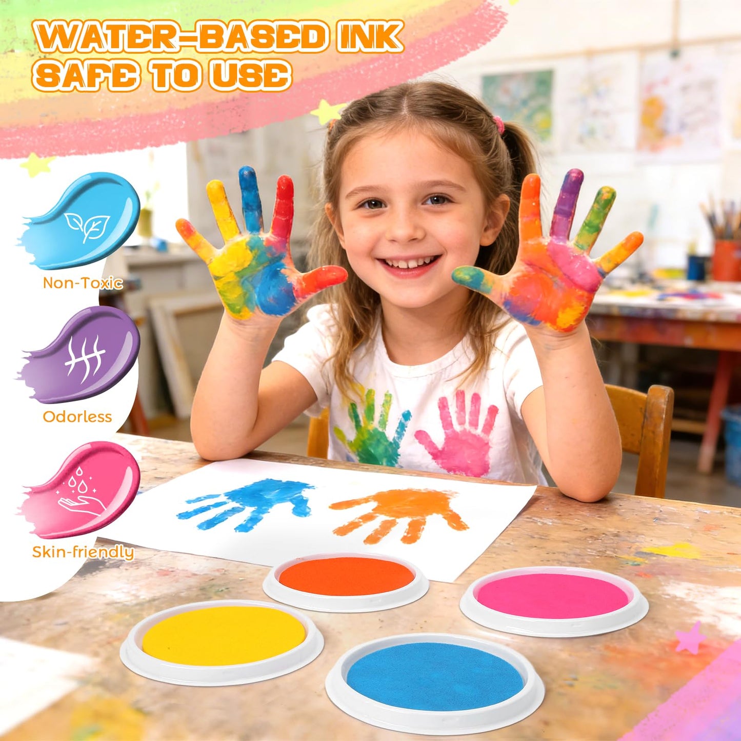 Nliyeisu 7 Inch Ink Pad Pads for Kids Washable, Large Stamp Pad with 8 Vibrant Colors, Non-Toxic Finger Paint & Stamp Pads Set for Arts and Crafts, Perfect for Children's DIY Projects, Home School Use