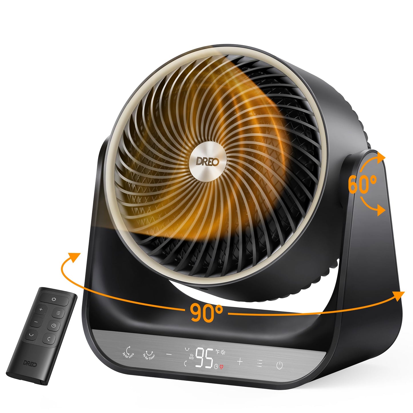 DREO Whole Room Heater 714, 60° Vertical & 90° Horizontal 3D Oscillating Heating, 12 ft/s Long-Range Circulator, 3 Heat & 3 Fan Settings, Space Heaters for Indoor Use, Bedroom, Office, Black
