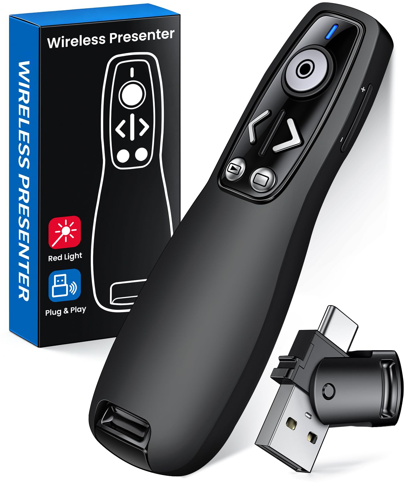 Presentation Clicker Wireless Presenter Remote for PowerPoint, Powerpoint Clicker with Volume Control PowerPoint Slide Advancer for Mac, Computer, Laptop