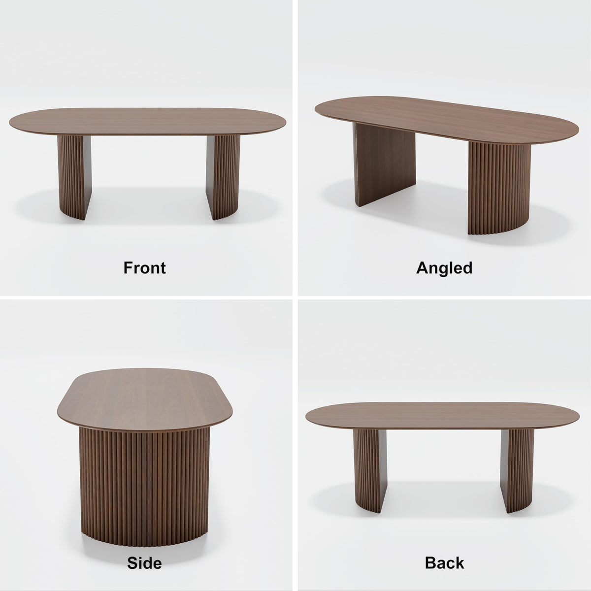 Casaphoria 79" Oval Dining Table with Fluted Pedestal Base, Mid-Century Modern Wood Kitchen Table for 6-8 Persons, Large Executive Desk for Home Office, Solid Walnut Finish