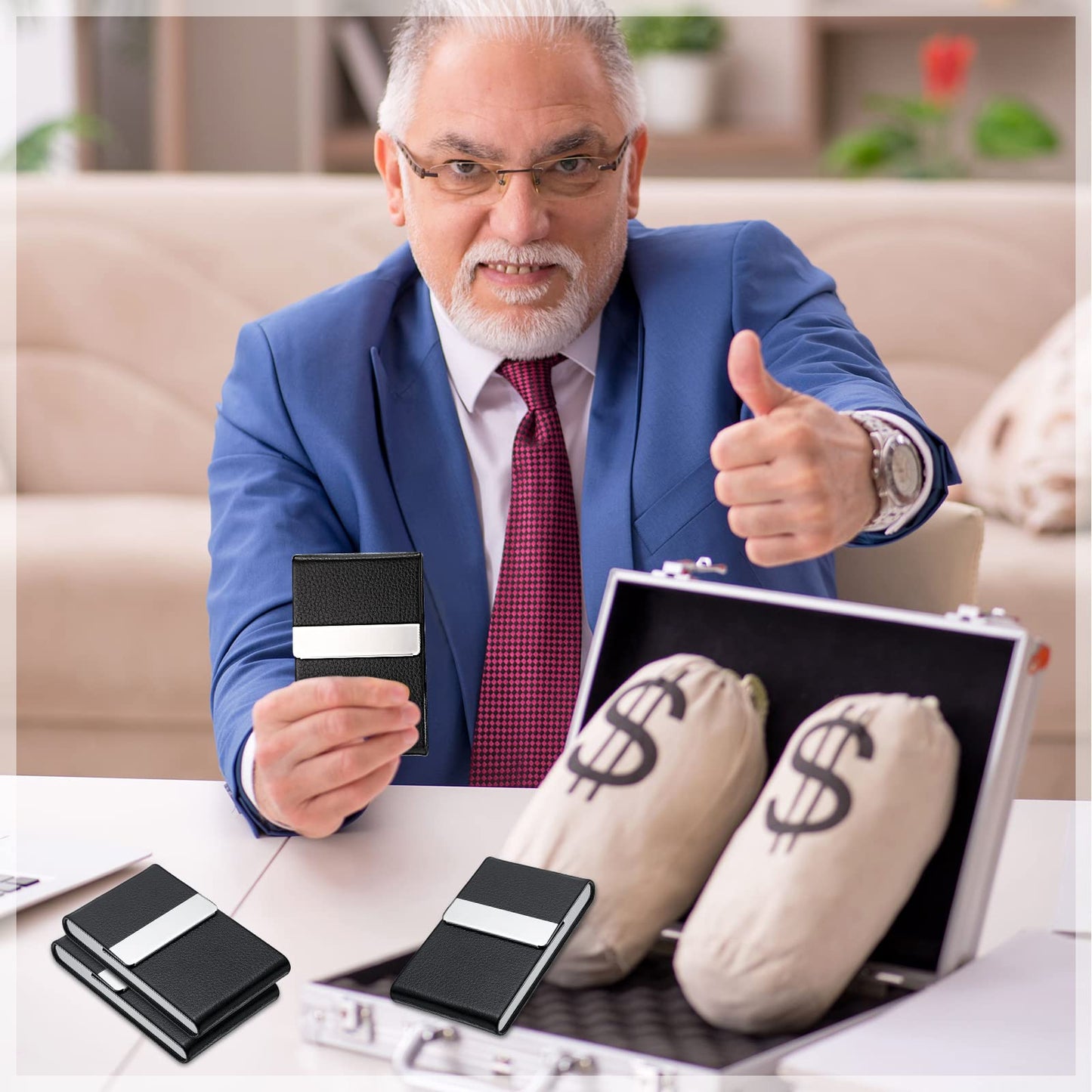 Yexiya 12 Pcs Leather Business Card Holder Case PU Leather Business Pocket Card Holders Wallet with Magnetic Closure for Men Women Office Gifts, Black
