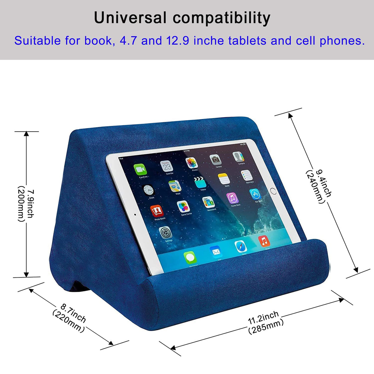 SAMHOUSING Tablet Pillow Stand - Tablet Holder Dock for Bed with Multi-Viewing Angles, Compatible with iPad Pro 9.7, 10.5,12.9 Air Mini 4 3, Kindle, Galaxy Tab, E-Reader (Blue)