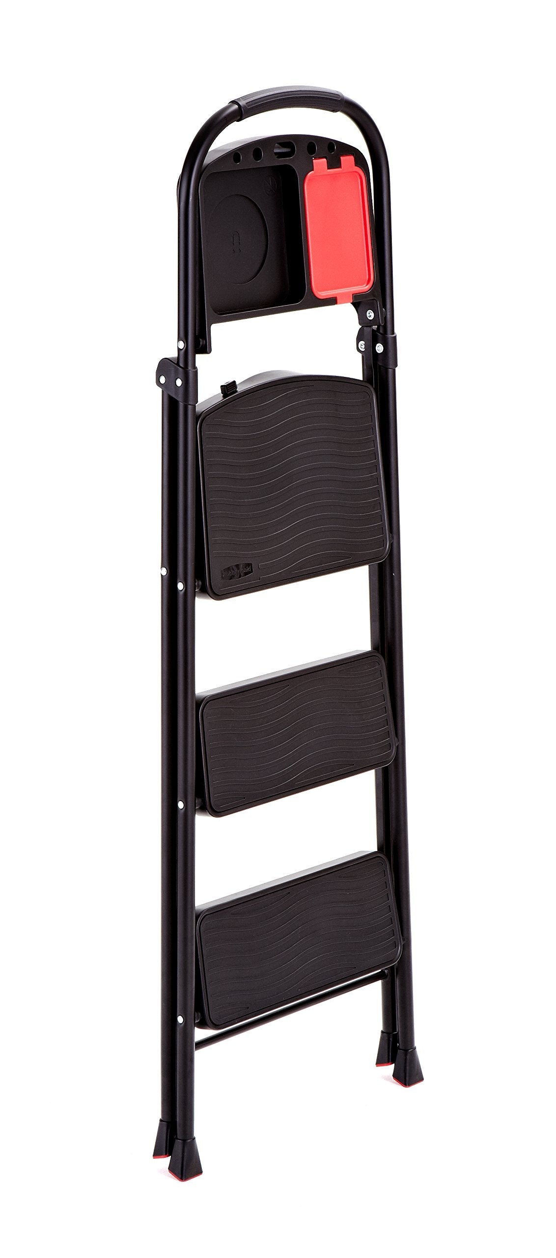 Rubbermaid 3-Step Steel Ladder with Project Tray, Folding Step Stool with Hand Grip and Non-Slip Feet, White, Tested to ANSI US Safety Standards, No Assembly Required (Amazon Exclusive)
