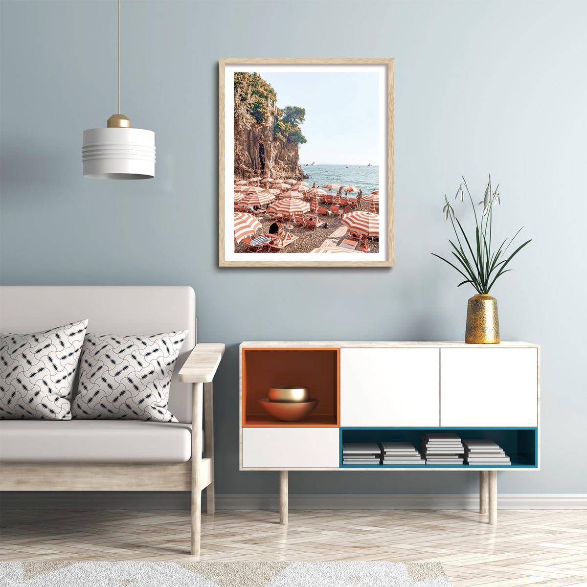 KISSFOX OAK Wood Framed Wall Art Coastal Wall Decor Beach Canvas Art Summer Pictures Landscape Paintings Travel Posters Aesthetic Artwork For Bedroom Office Living room