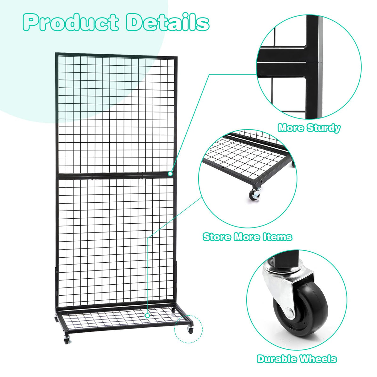 NectaCol Grid Wall Panels, 2 Packs 3'x 6' Gridwall Display Stand with a Base Plate, Black Wire Grid Wall Display Rack, Craft Show Display Grid,Retail Display Stand
