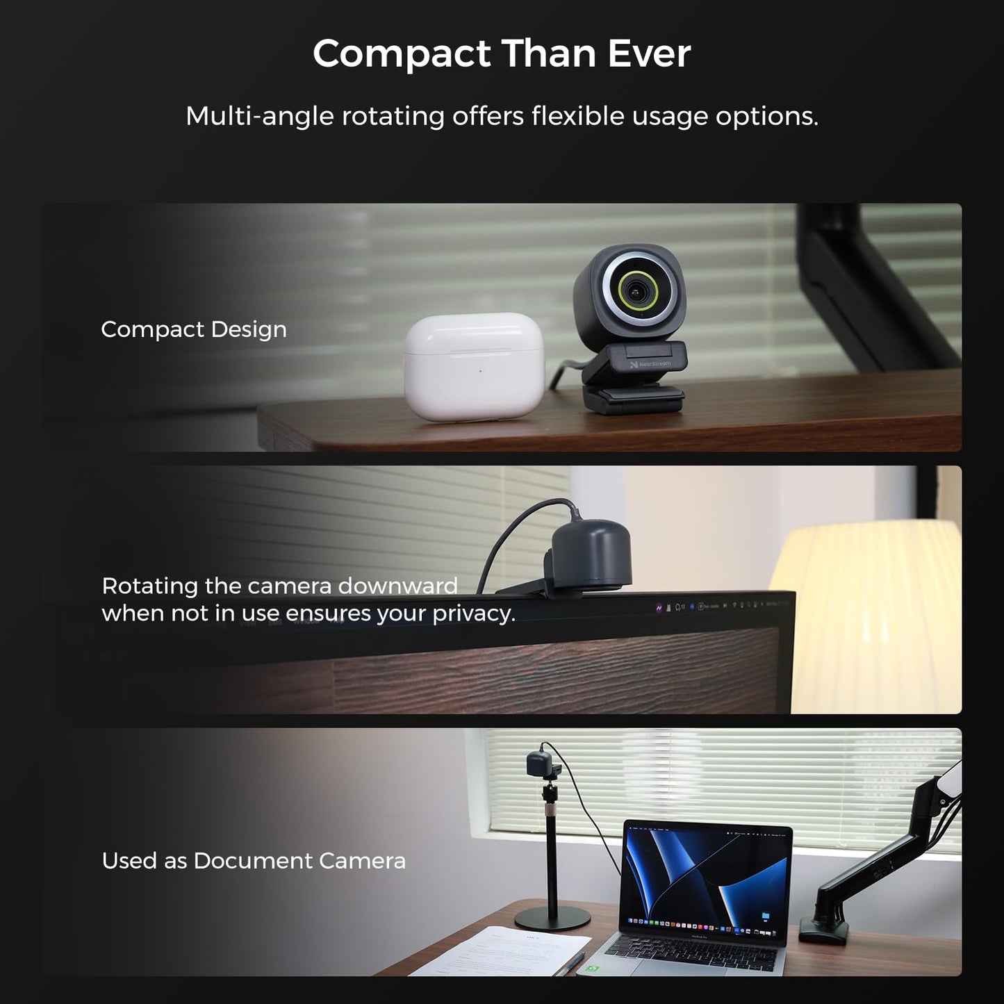 NearStream 4K Webcam for Streaming - Noise Canceling Mic, 45°-95°Adjustable FOV, Auto Focus, AI Framing, Software Control, Plug&Play, Works with Zoom/Teams/Skype/Google Meet