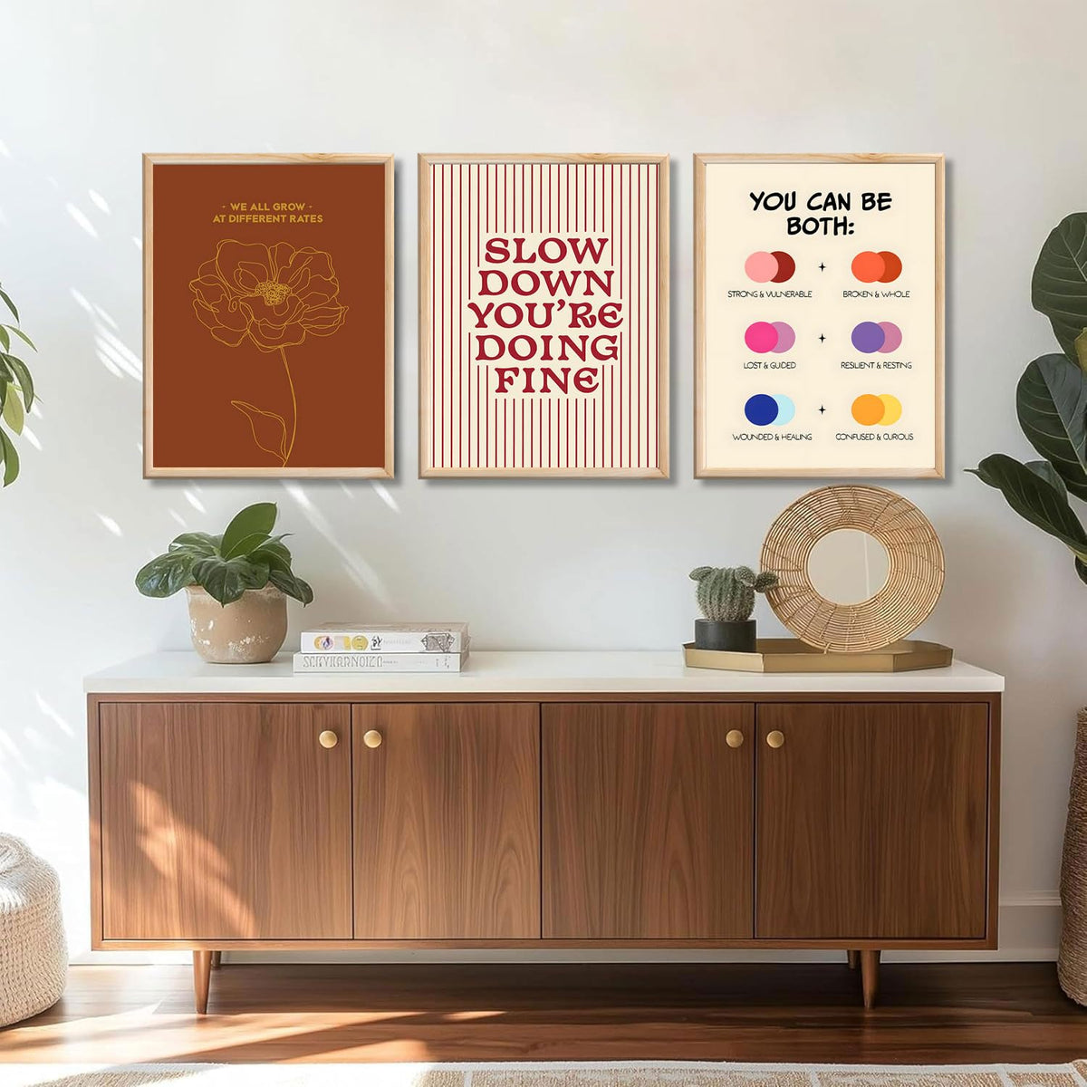 3 pcs Growth Mindset Wall Art Modern Minimalist Inspirational painting Wall decor pictures Slow Down You're Doing Fine posters Prints for Bedroom Office Therapy Room Home decoration Unframed 12x16in