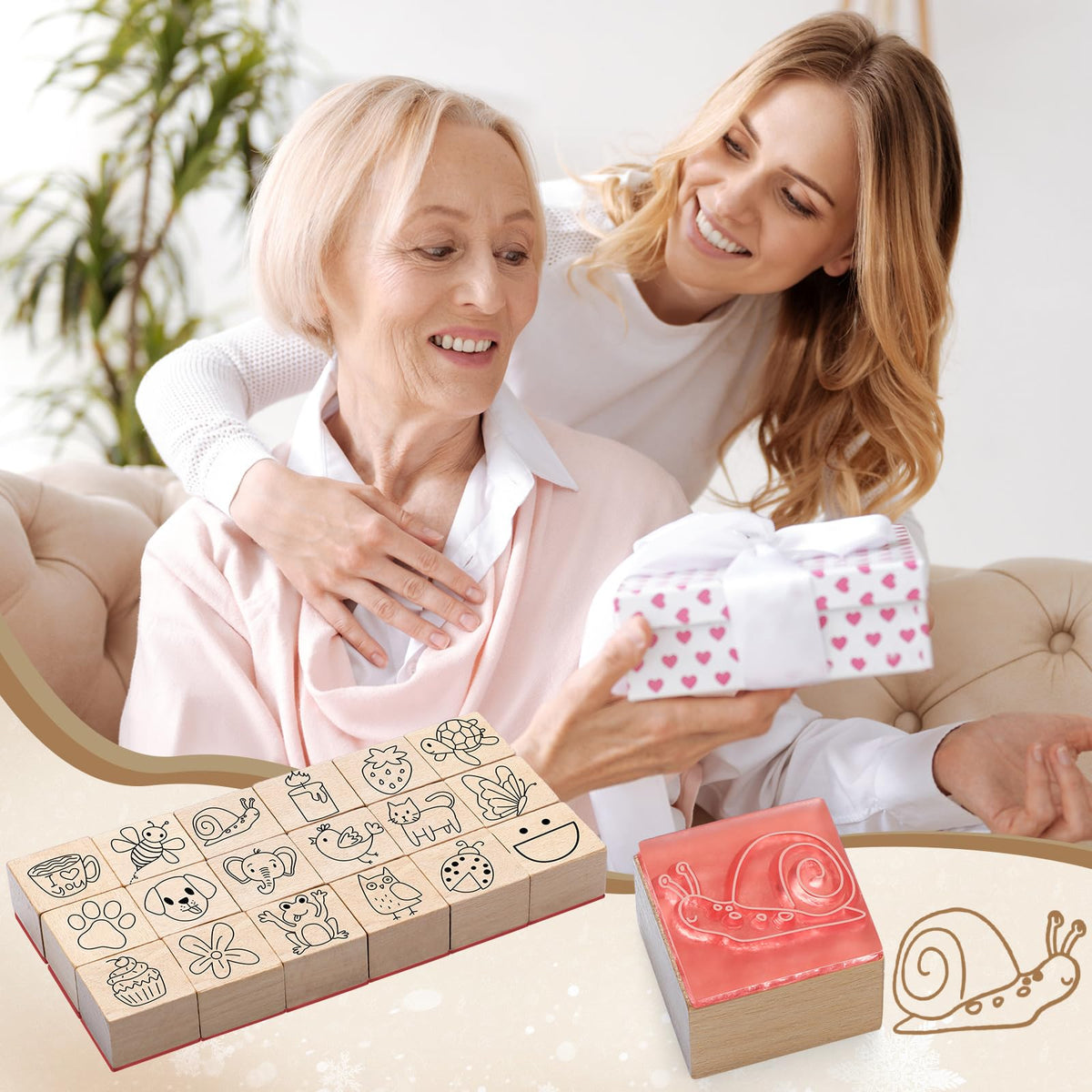 MotiMind 18 Pcs Cartoon Pattern Wood Stamps Set Wooden Rubber Holiday Stamps for Card Making Decoration and Scrapbooking Supplies