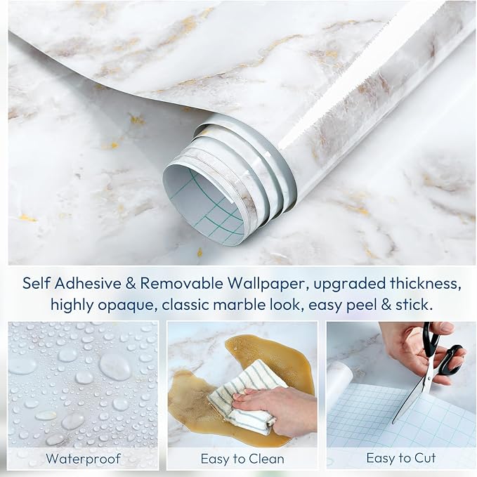 rabbitgoo Glossy Marble Contact Paper Peel and Stick Wallpaper 35.4" x 78.7"