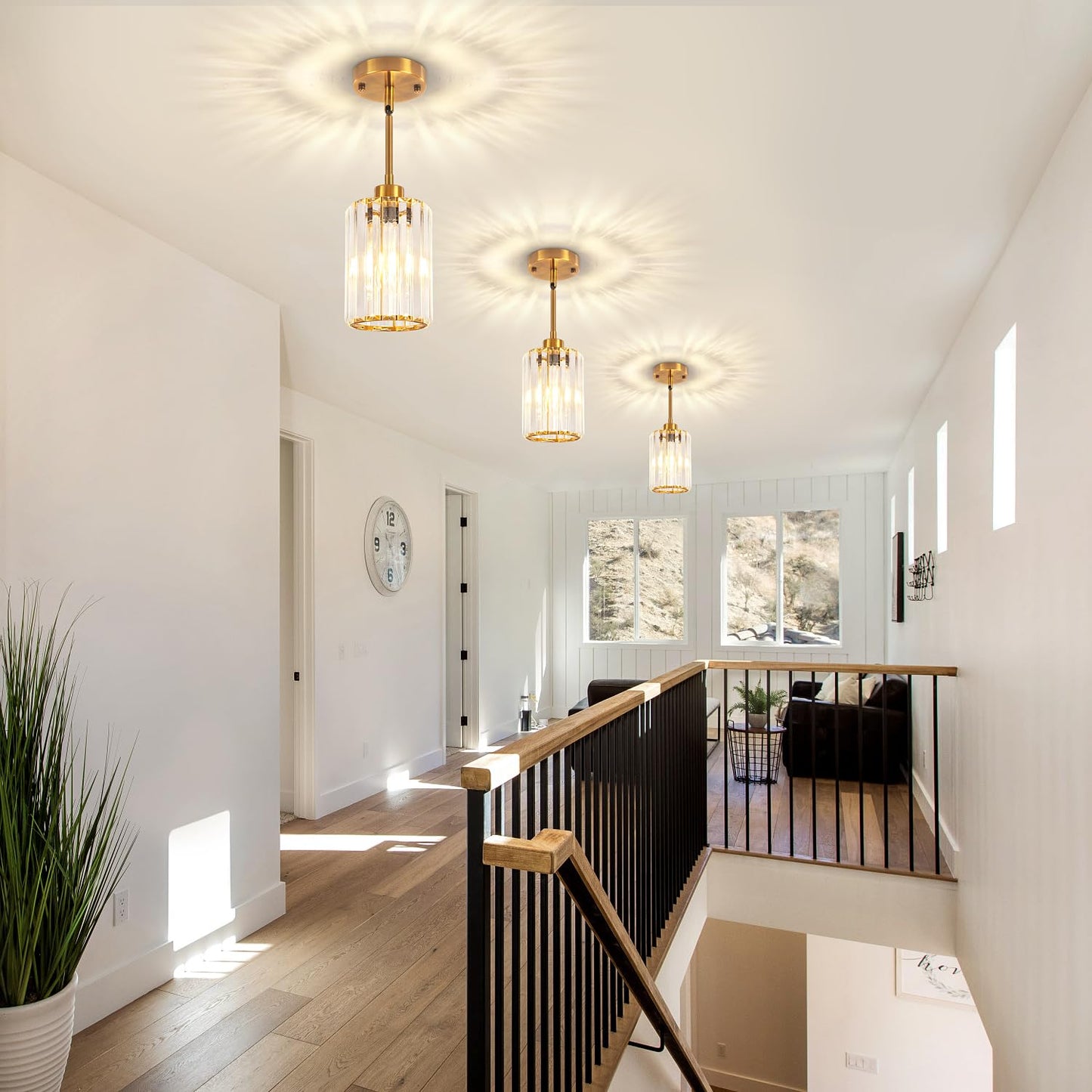 3 Pack Brushed Gold Pendant Lights Kitchen Island, Modern Crystal Kitchen Pendant Lighting Over Island Dining Room Light Fixtures Adjustable Hanging Pendant Light for Bathroom Hallway Foyer Bedroom