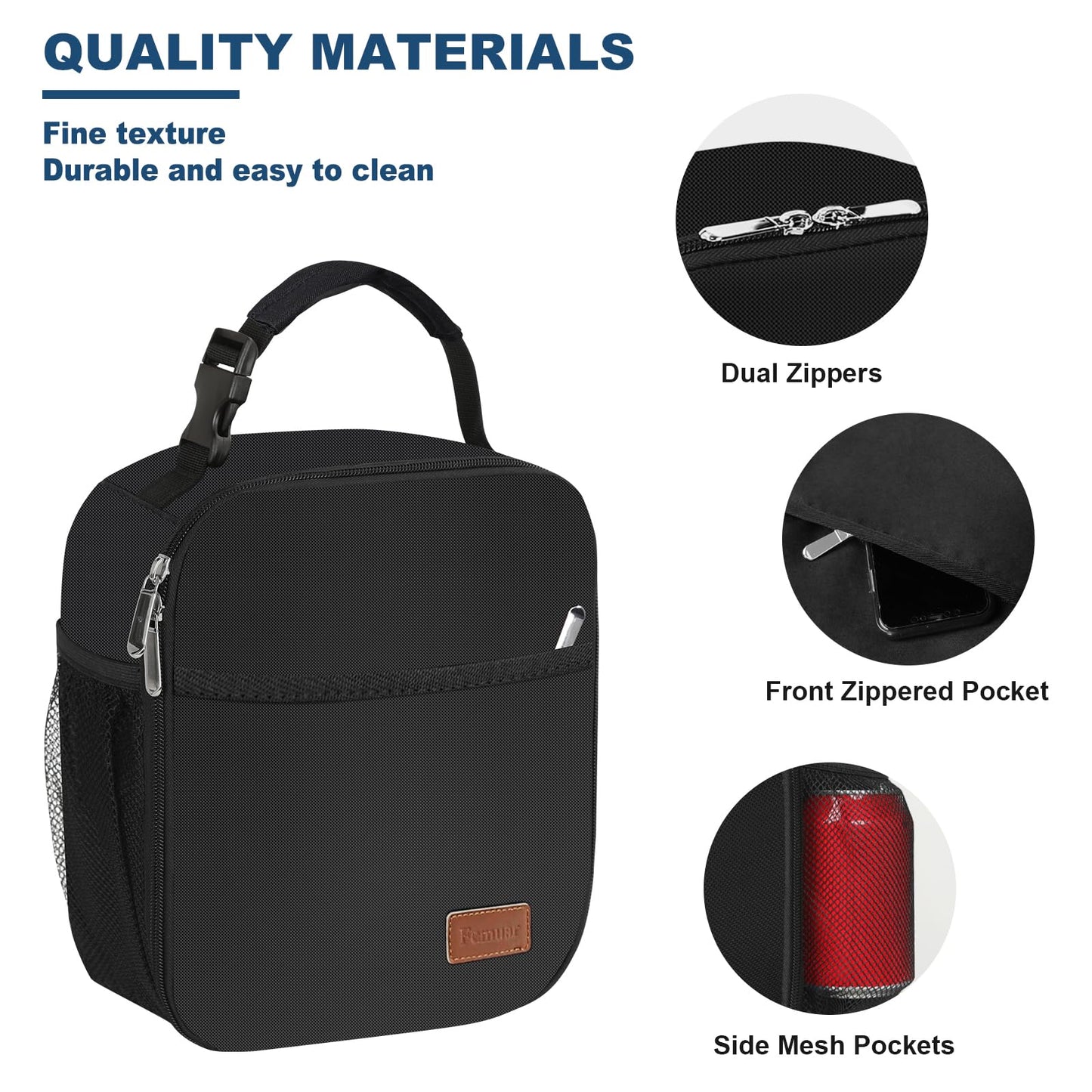 Femuar Lunch Box for Men Women Adults, Small Lunchbox for Work Picnic - Reusable Lunch bag Portable Lunch tote, Black