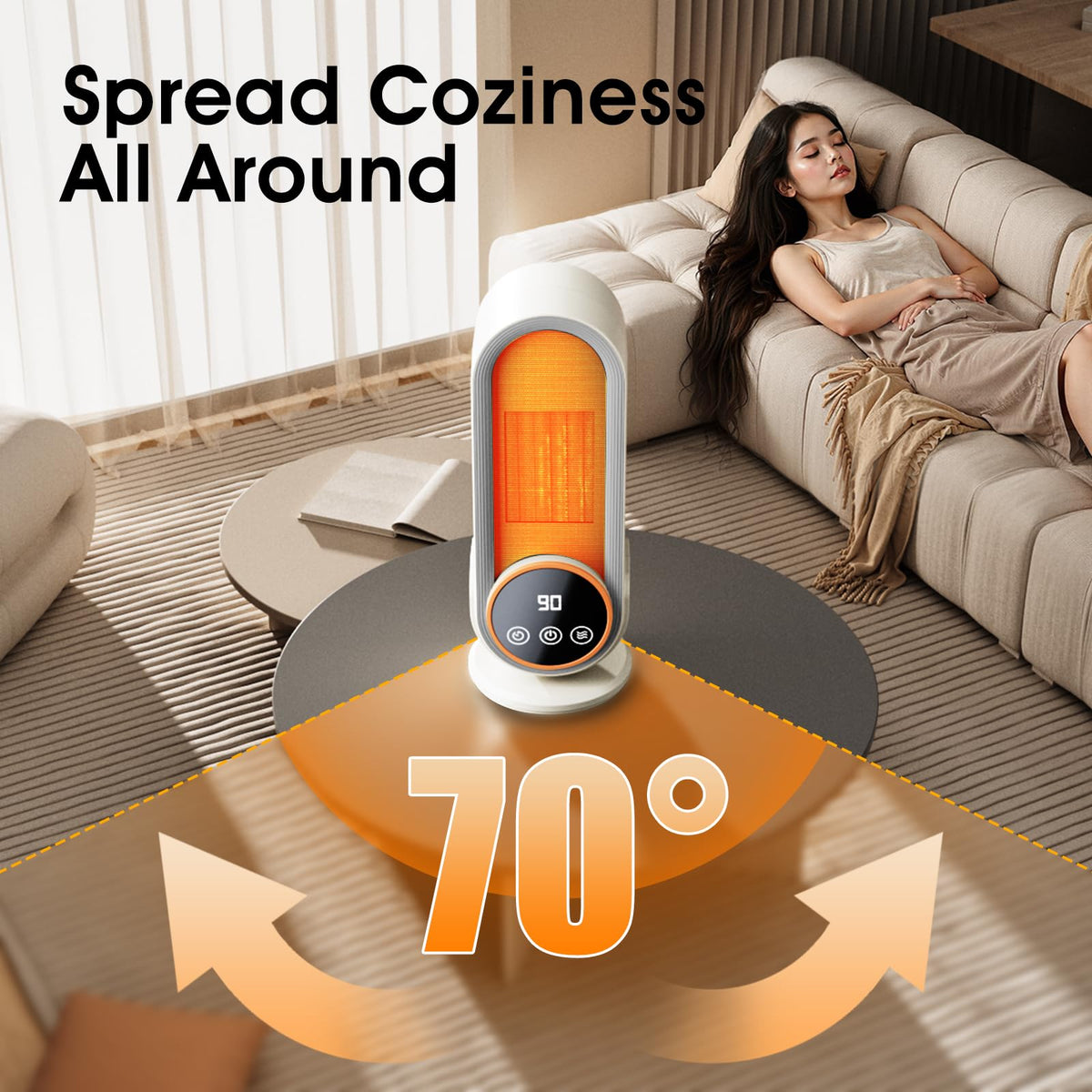 Space Heater Indoor - Energy Efficient Portable Heater with Adjustable Thermostat,1200W PTC Rapid Heating Ceramic Technology with Remote,Intelligent Timing