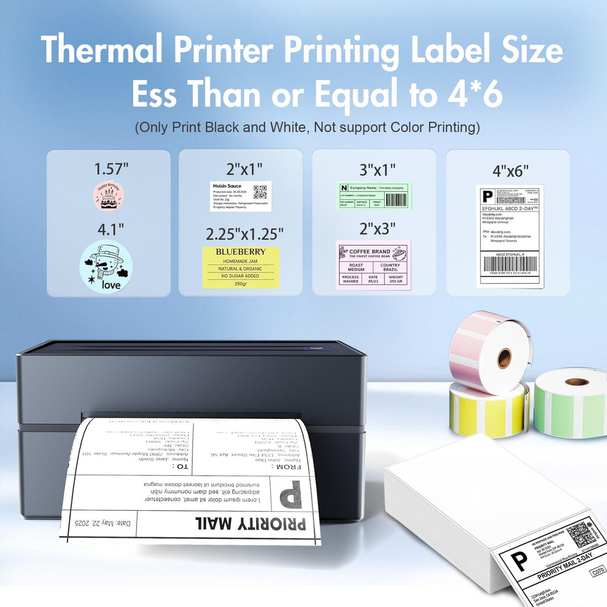 Bluetooth Thermal Shipping Label Printer: 4x6 Wireless Label Maker with Tape for Small Business - Compatible with iPhone, Android, Windows & Mac, Widely Used for USPS UPS Amazon Shopify Etsy