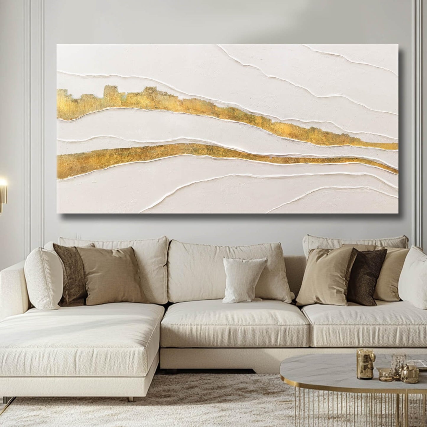 VAYIMDH Canvas Abstract Art White Large Wall Decorations for Living Room Gold Foil Abstract Wall Hanging Oil Painting for Office 29"x 58" Home Decor