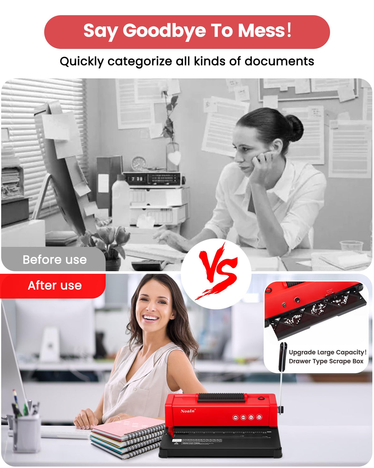 46-Hole Binding Machine Spiral Coil Binder Classic Red,DIY Book Binder Kits with Electric Coil Inserter,100pcs Comb Binding Spines,for Letter Size/A4/A5 School Office Home