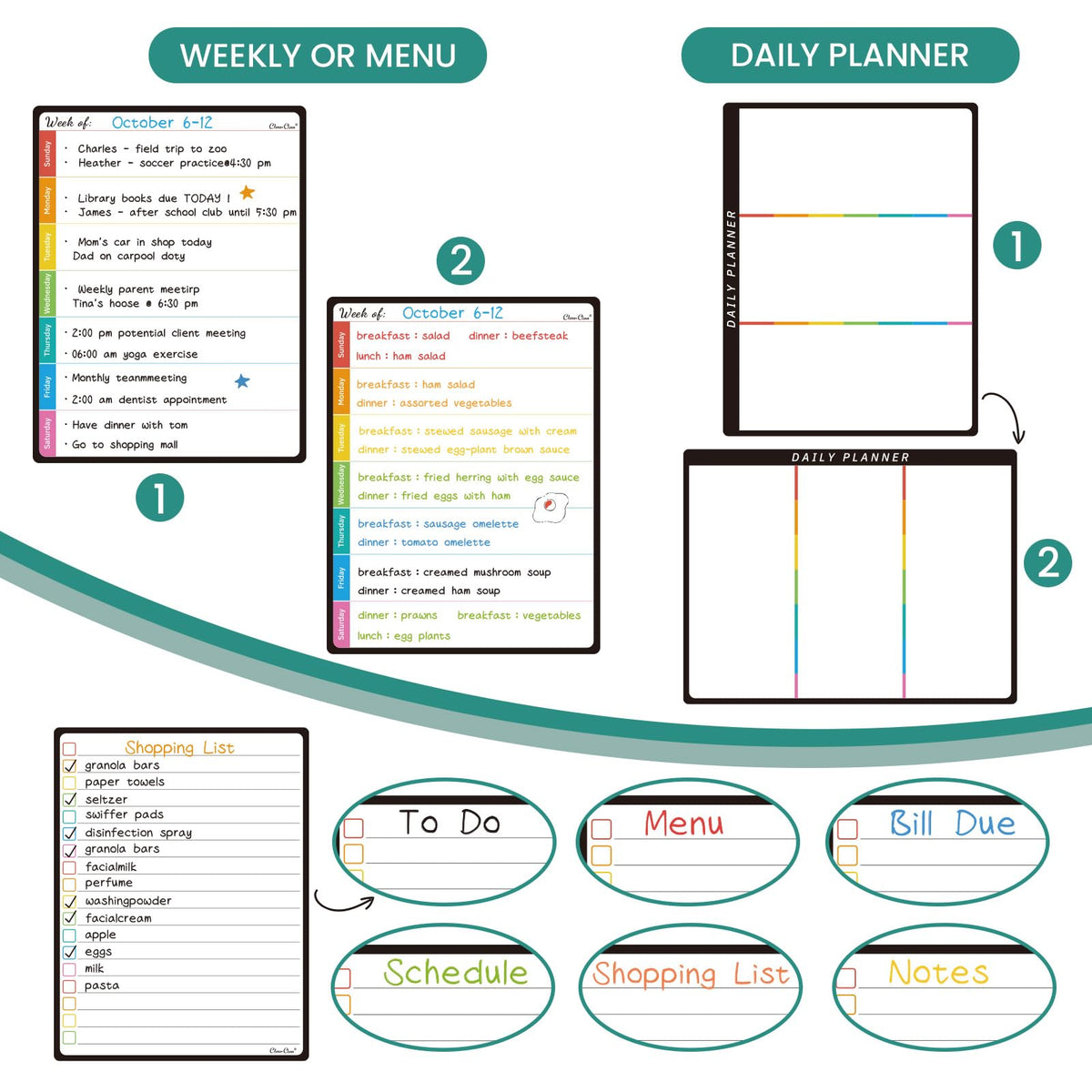 Magnetic Dry Erase Monthly Calendar Set - 14.5"x11" Monthly Calendar, 6.5"x8.5" Weekly, Daily, List Boards for Fridge - 6 Extra Fine Point Markers Included - Shipped Flat