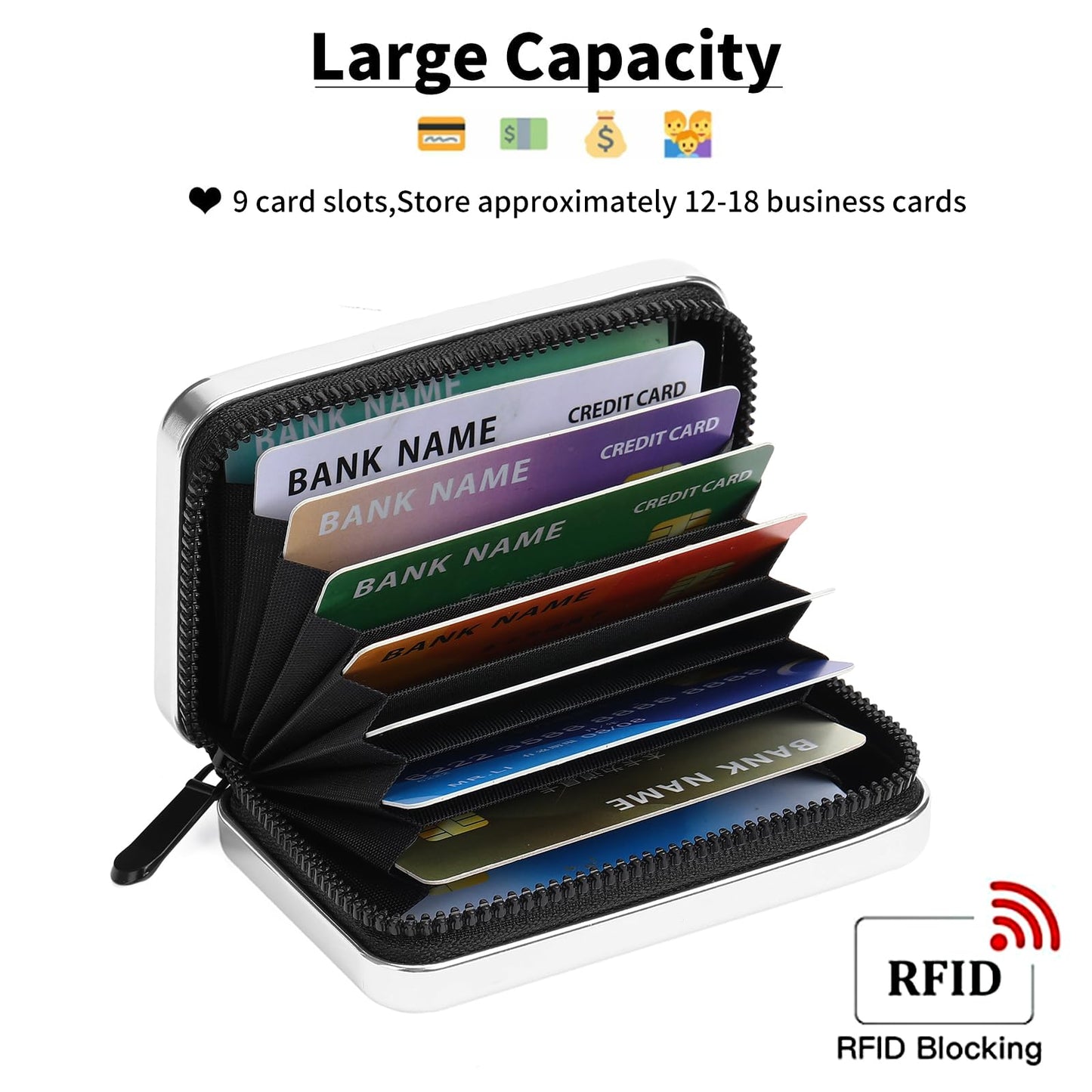 LOUEBICA Credit Cards Holder for Women RFID Blocking Aluminum Zipper Wallet Business Card Case Metal ID Case for Men
