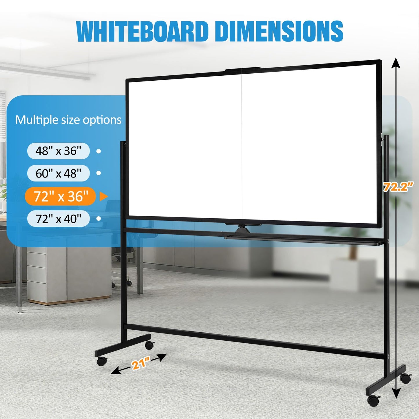 Large Rolling Whiteboard with Stand, 72" x 36" Double-Sided Mobile White Board Dry Erase, Giant Magnetic Dry Erase Board on Wheels for Office, Home & School,Black Frame
