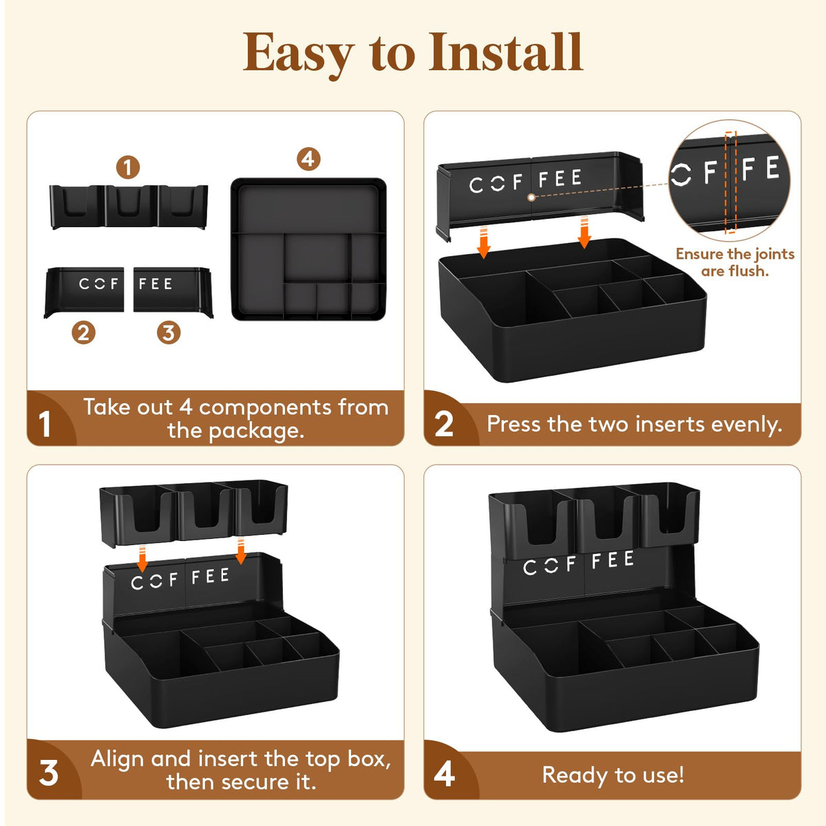 Lifewit 2-tier Coffee Station Organizer Caddy for Countertop, 10 Compartments Coffee Bar Organizers for Cups, Pods, Sugar, Compact Condiment Holders Storage for Office Breakroom Kitchen Home Black