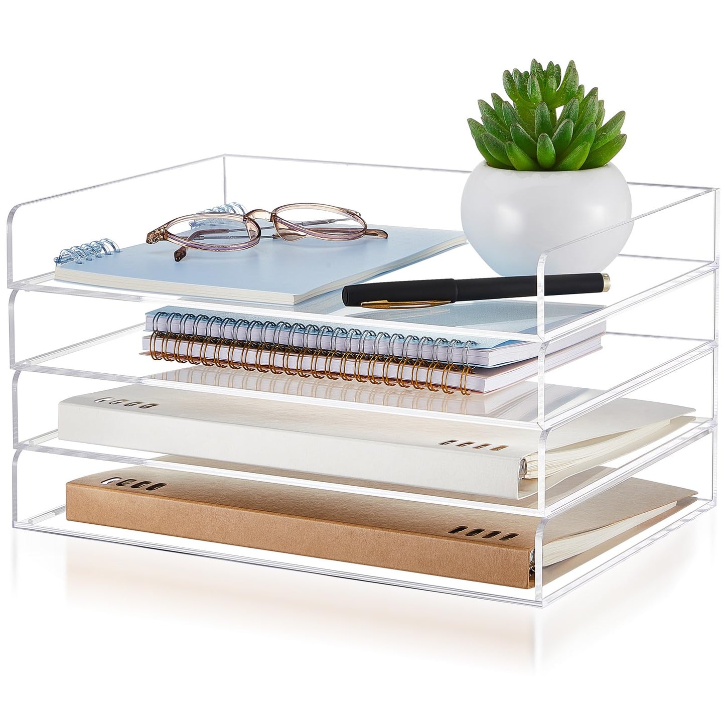 Harloon 4 Tier Paper Organizer Letter Tray Acrylic Desk File Organizer Heavy Duty Stackable Documents Clear Letter Paper Holder Sorter Office Tray for A4, Office Classroom Home File Pad Notebooks