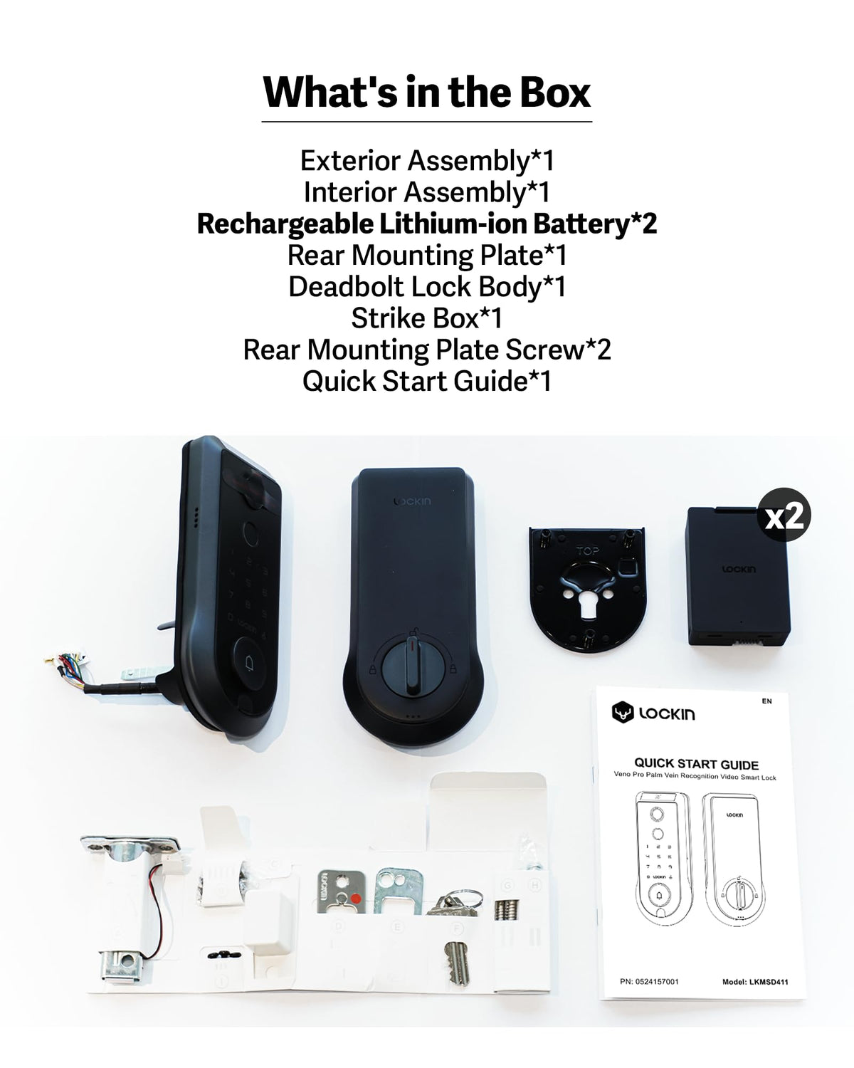 Lockin Veno Pro Smart Deadbolt Lock with Dual Swappable Batteries for 6-Month Extended Power, Palm Vein & Fingerprint Keyless Entry, Built-in Wi-Fi, Doorbell, App Remote Control, IP65 Waterproof