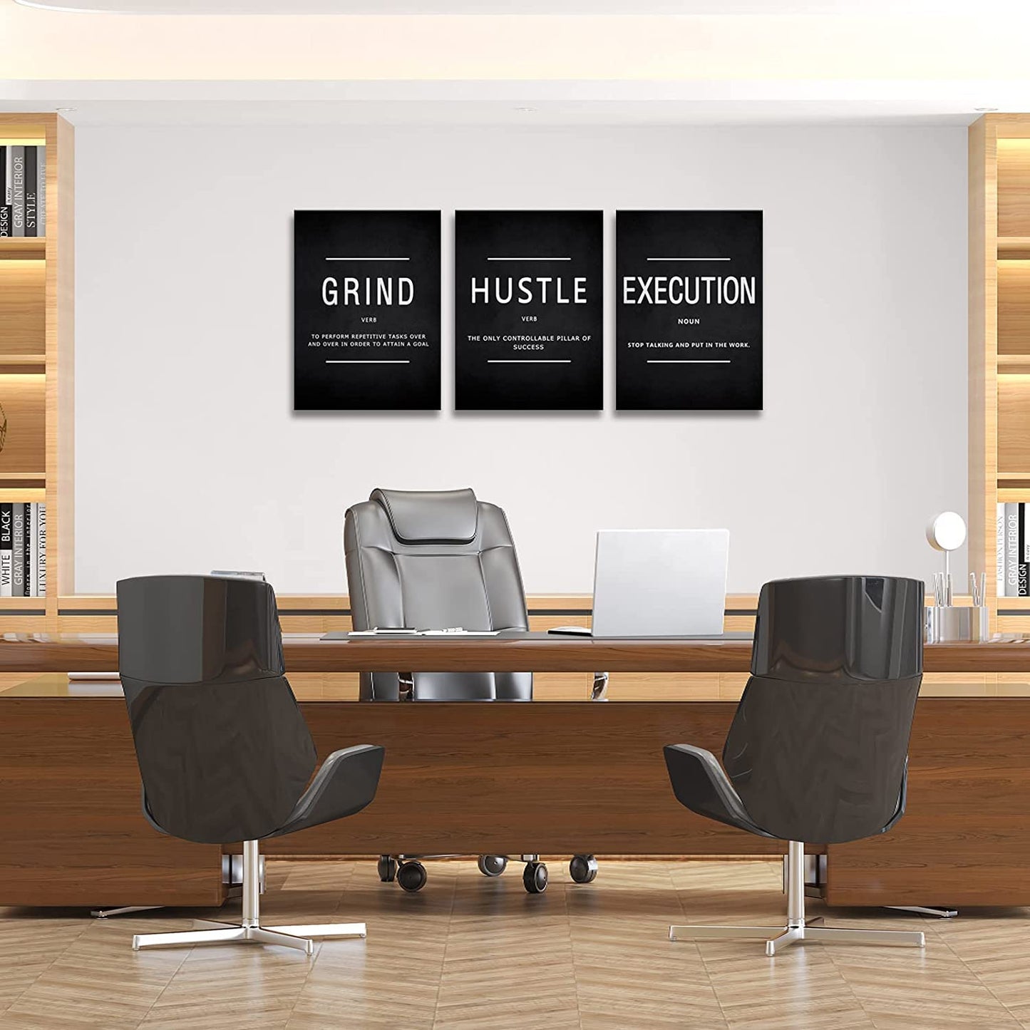 KAWAHONE Canvas Painting Wall Art, Grind Hustle Execution Motivational Wall Art Decoration Posters Prints for Living Room Bedroom, Office Decor, Gallery-Wrapped Canvas Art Set Framed Ready to Hang