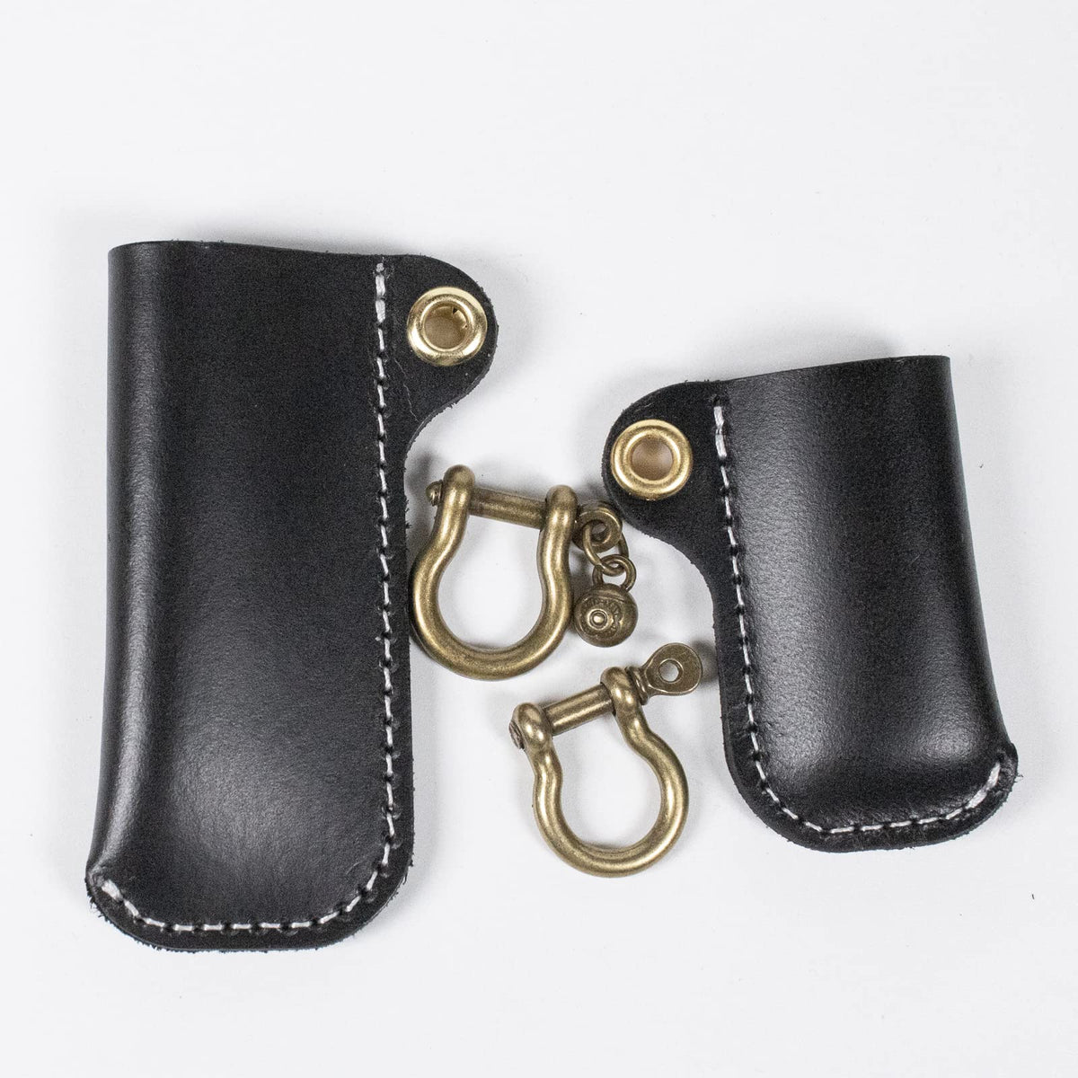 HUMWE Leather Lighter Case Holder for BIC Mini/Standard Size Lighters Sleeve Cover Genuine Leather Case Pouch with Metal Horseshoe Shackles for Keychain Pendant (Black, Mini and Standard)