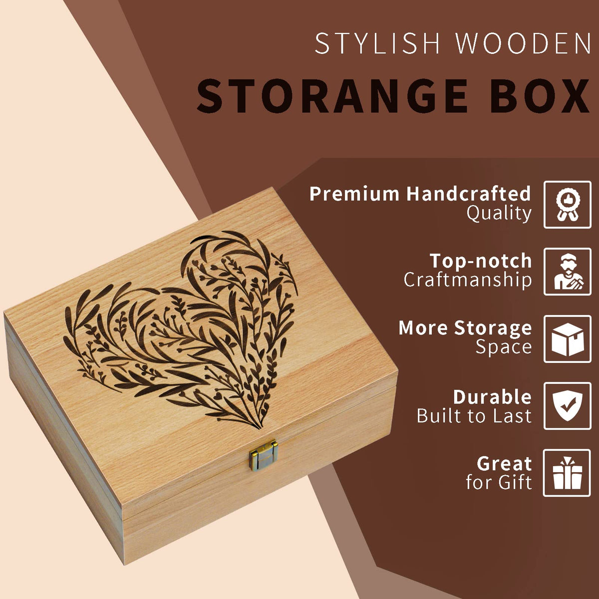 EXISTING Wooden Memory Keepsake Box, Floral Heart Engraved Large Keepsake Boxes with Lids, Memory Box Keepsakes Gift for Anniversary, Wedding, Memory, Birthday, Valentines Day, for Office or Home