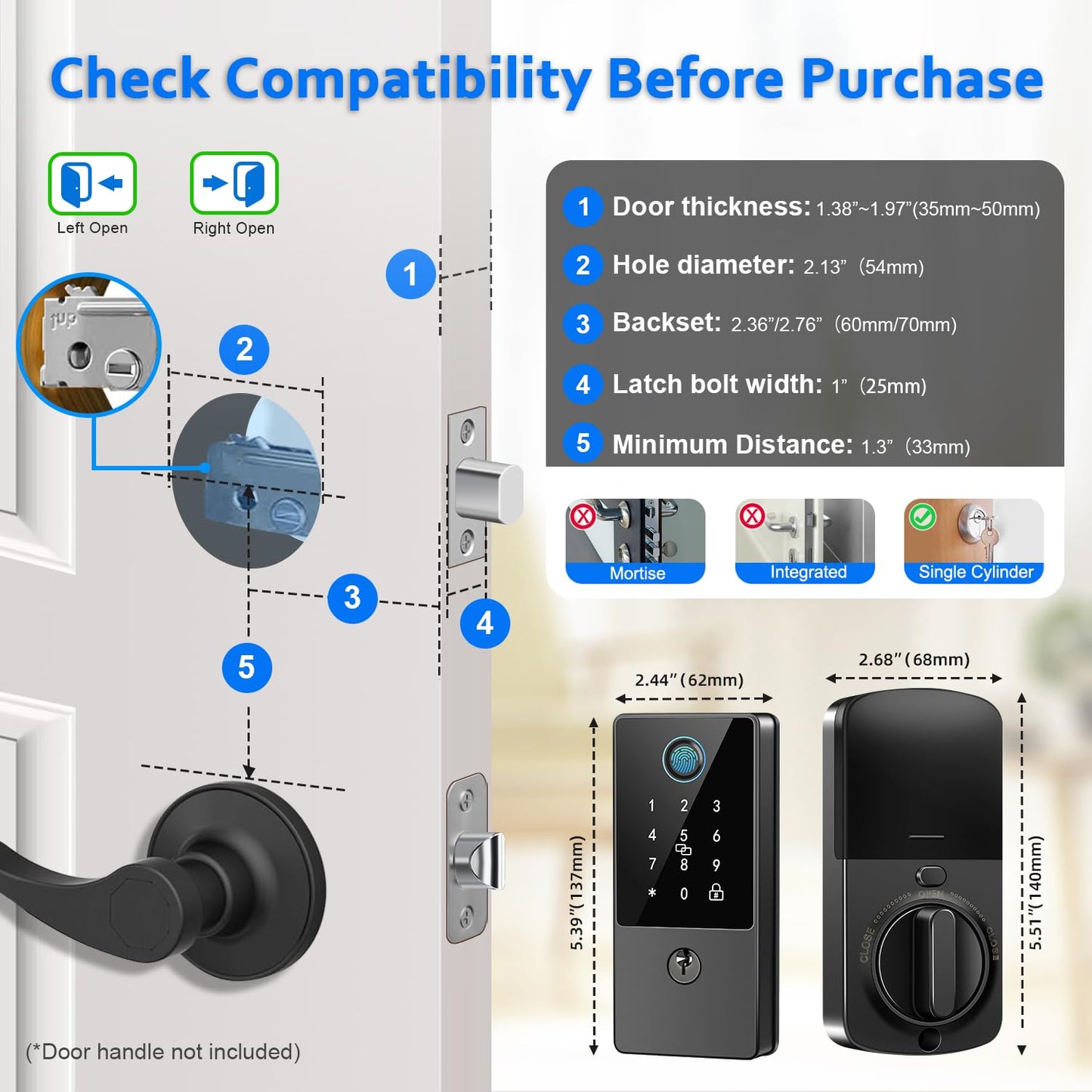 Smart Door Lock Deadbolt, Keyless Entry Door Lock with Fingerprint & Keypad,App Control,Auto Lock,Secure Electronic Digital Lock for Front Door Home Apartment Rental,Easy Installation,Matte Black