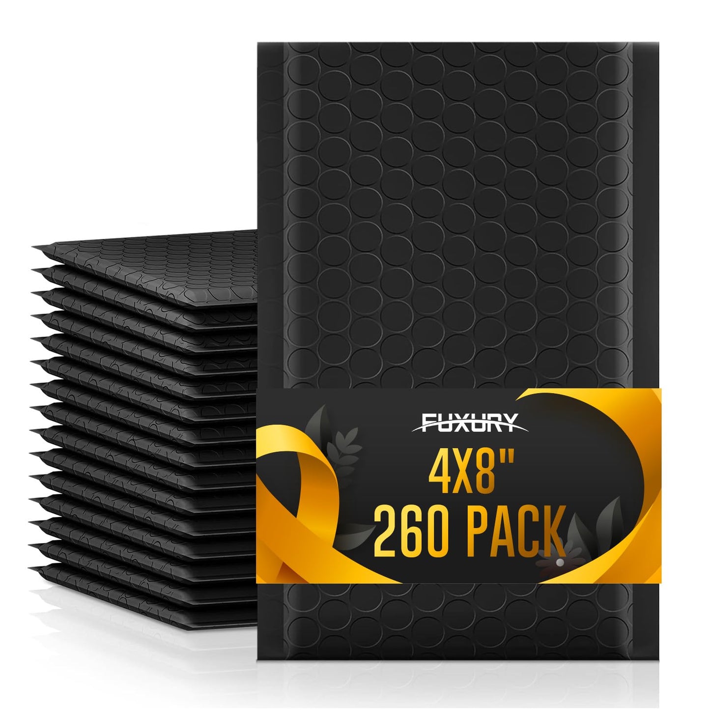 Fuxury 4x8 Bubble Mailer 260 Pack Black Padded Envelopes for Mailing Small Bubble Mailers Usable Size 4x7" Bubble Envelopes Self-SealPadded Mailers for Small Business Shipping Bulk#000