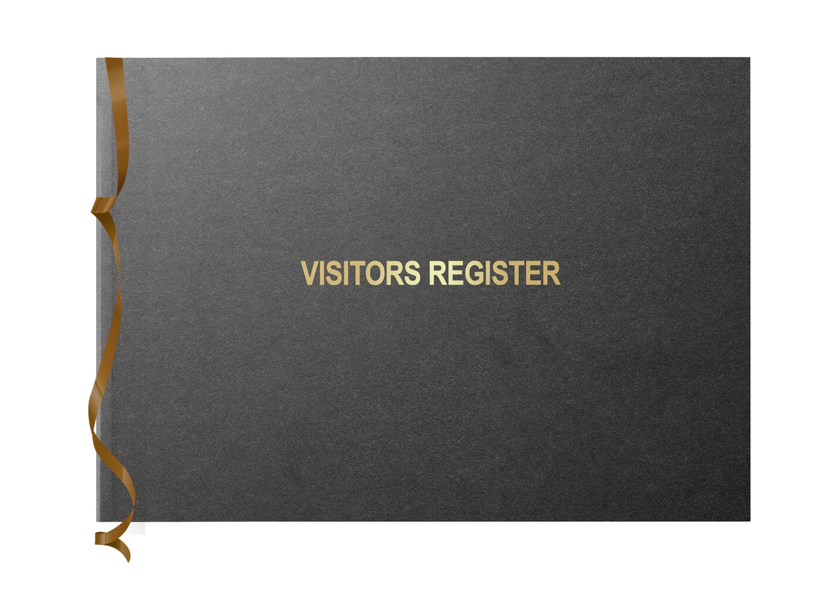 Officewerks Visitors Register & Guest Book, 120 Pages, 8 7/8" X 7", Black Hardbound Cover, Durable Smyth Sewn Binding