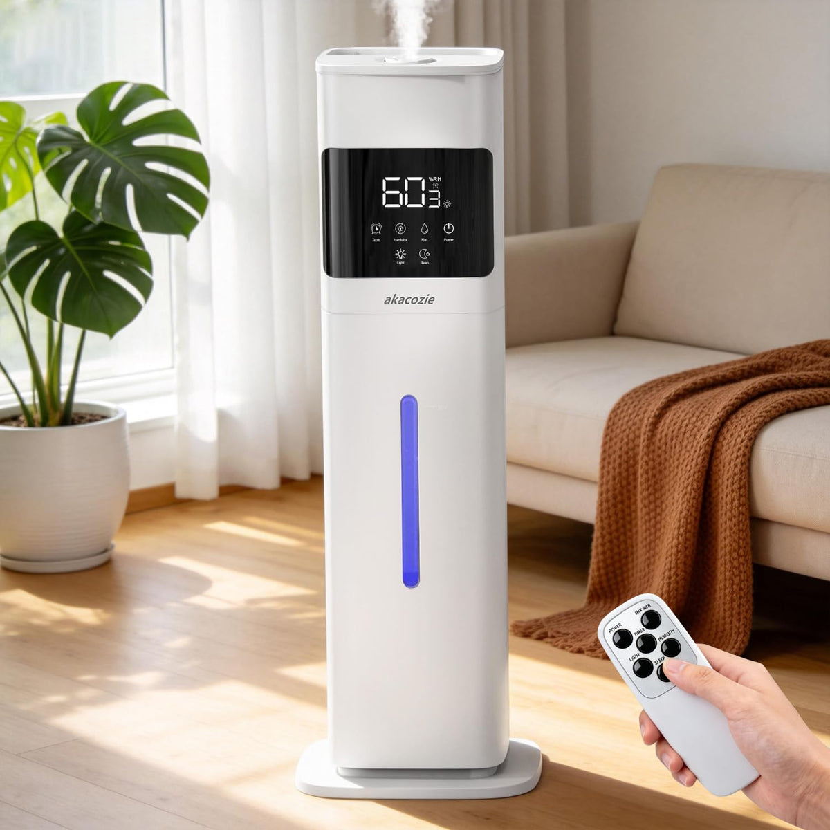 Akacozie Humidifier Large Room, 2.1Gal/8L Cool Mist Humidifiers for Bedroom 500 sq ft, Humidifiers for Home with Essential Oil Diffuser, Top Fill Quiet Humidifier for Baby Nursery Office Plants, White