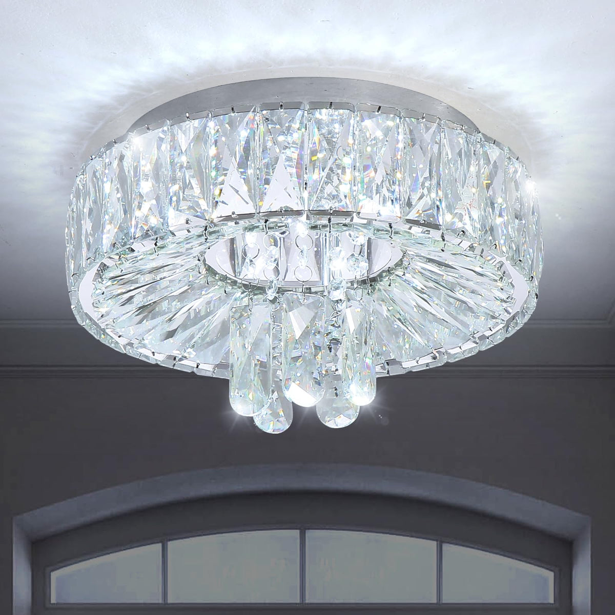 dolria Mini Chandelier Modern Crystal Chandeliers for Hallway Light Fixture LED Flush Mount Ceiling Light Dimmable Lamp for Dining Room Living Room Bedroom