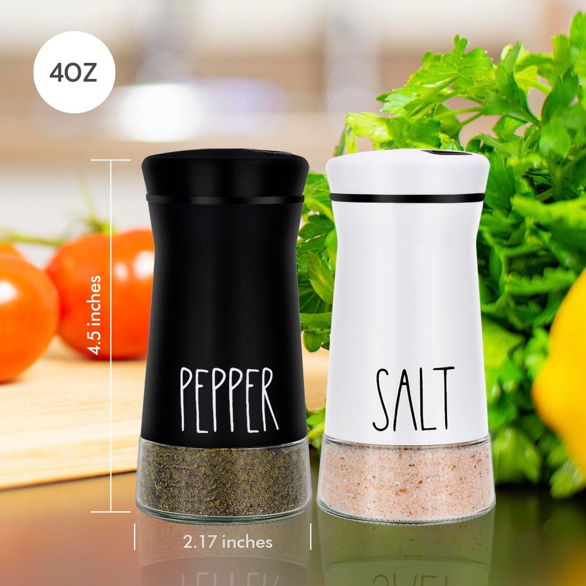 Farmhouse Salt and Pepper Shakers with Adjustable Pour Holes, Refillable Salt Shaker by Aelga, Ideal for Himalayan, Kosher, Black and White Pepper