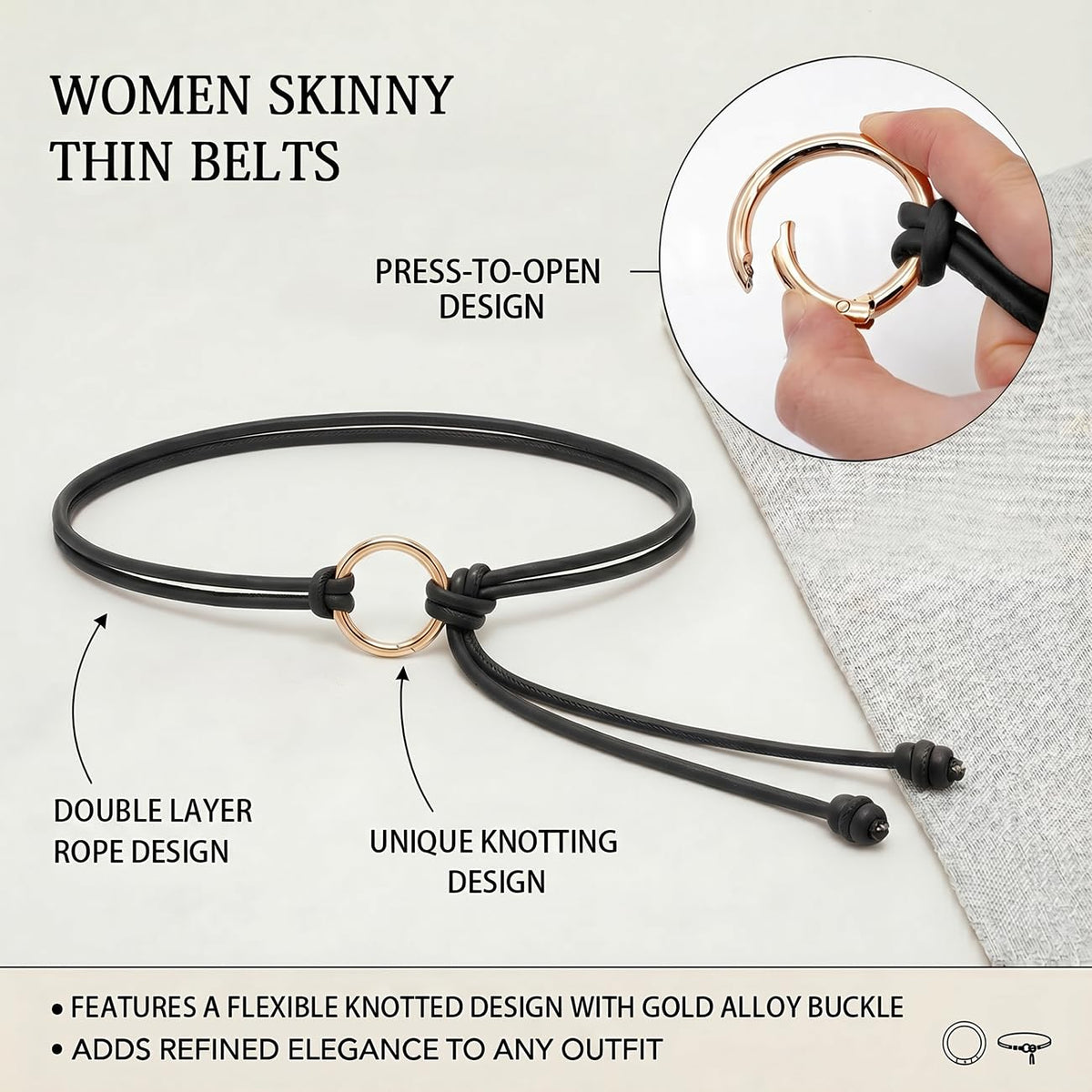 BAOKELAN Women Skinny Thin Belts PU Leather Knotted Waist Belt for Dresses Black A 130CM